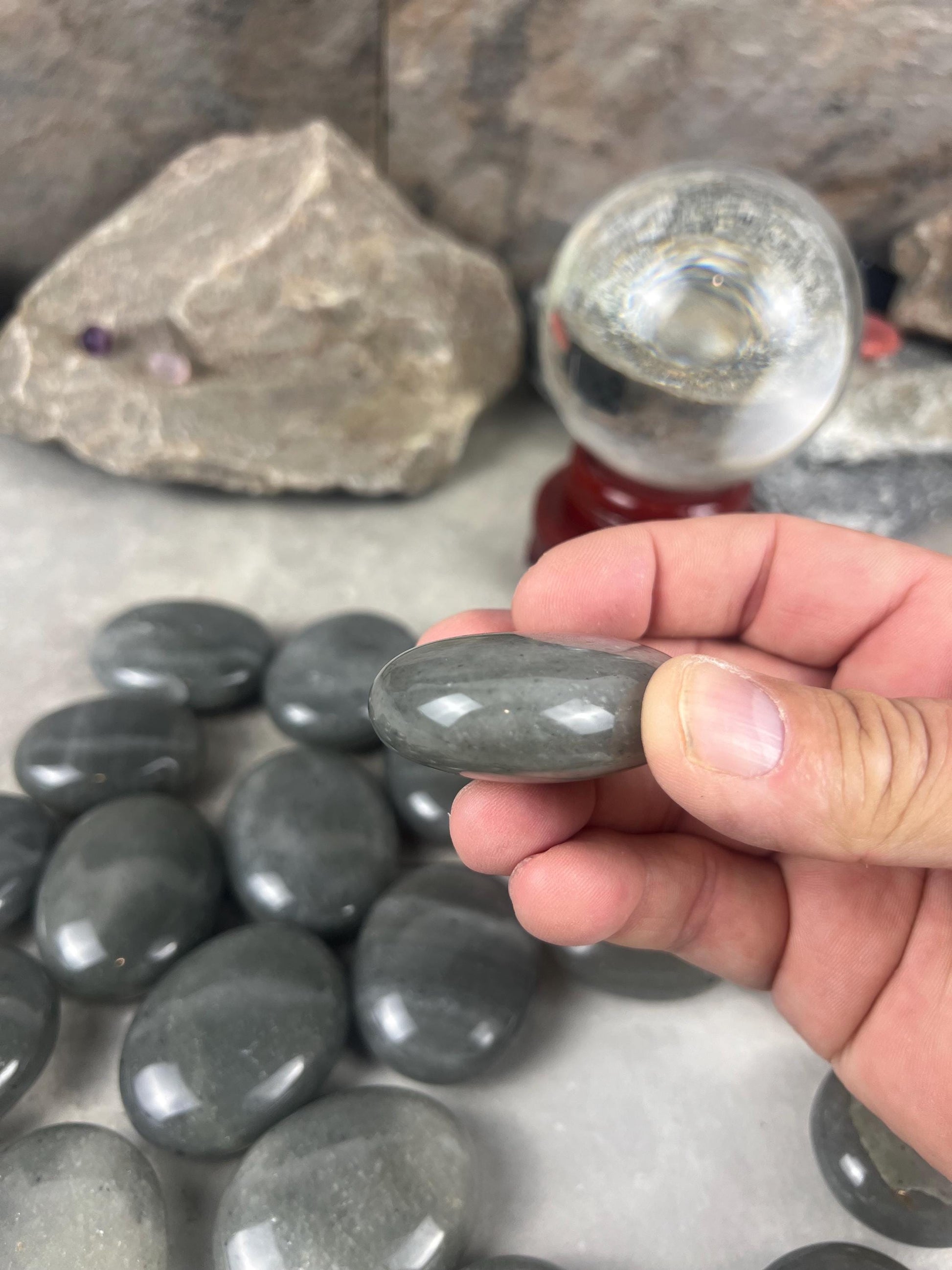 Spanish Grey Aventurine Polished Palm Stone for Meditation Home Decor Worry Pocket Stress Anxiety Palm Stone Gift Birthday Worry Relief