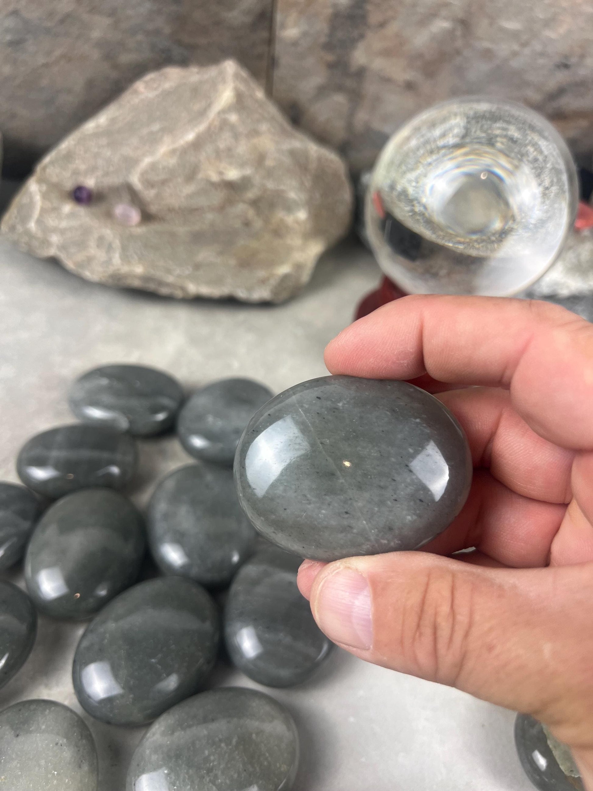 Spanish Grey Aventurine Polished Palm Stone for Meditation Home Decor Worry Pocket Stress Anxiety Palm Stone Gift Birthday Worry Relief