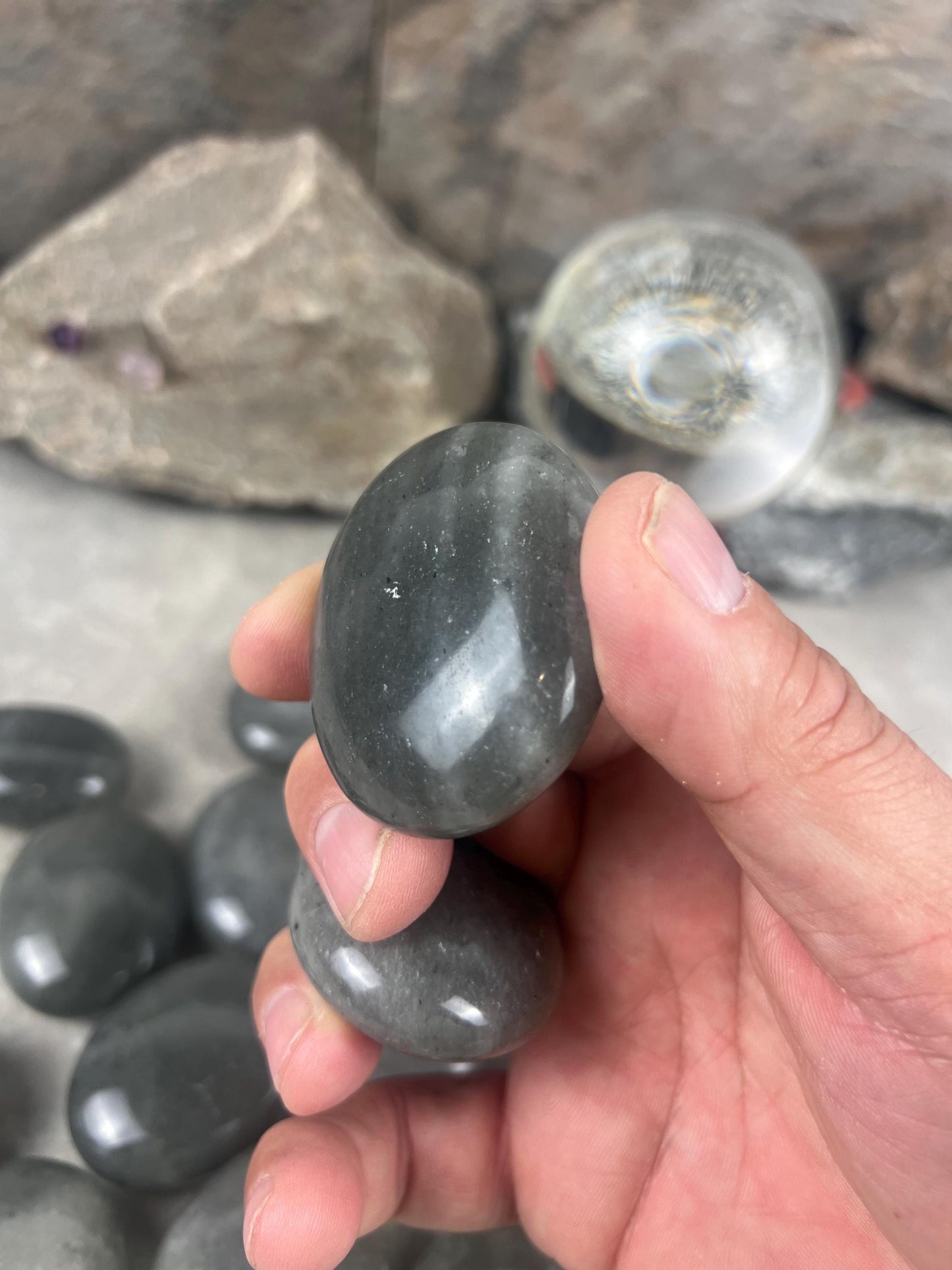 Spanish Grey Aventurine Polished Palm Stone for Meditation Home Decor Worry Pocket Stress Anxiety Palm Stone Gift Birthday Worry Relief