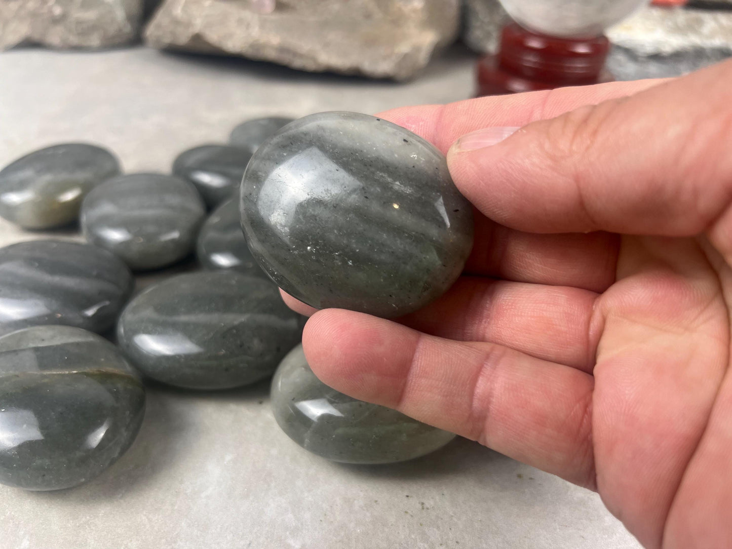 Spanish Grey Aventurine Polished Palm Stone for Meditation Home Decor Worry Pocket Stress Anxiety Palm Stone Gift Birthday Worry Relief