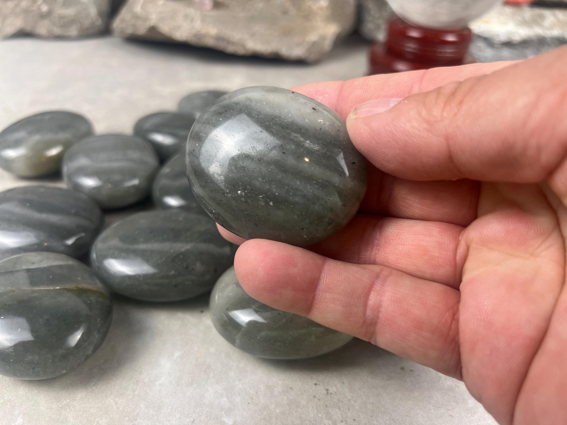 Spanish Grey Aventurine Polished Palm Stone for Meditation Home Decor Worry Pocket Stress Anxiety Palm Stone Gift Birthday Worry Relief