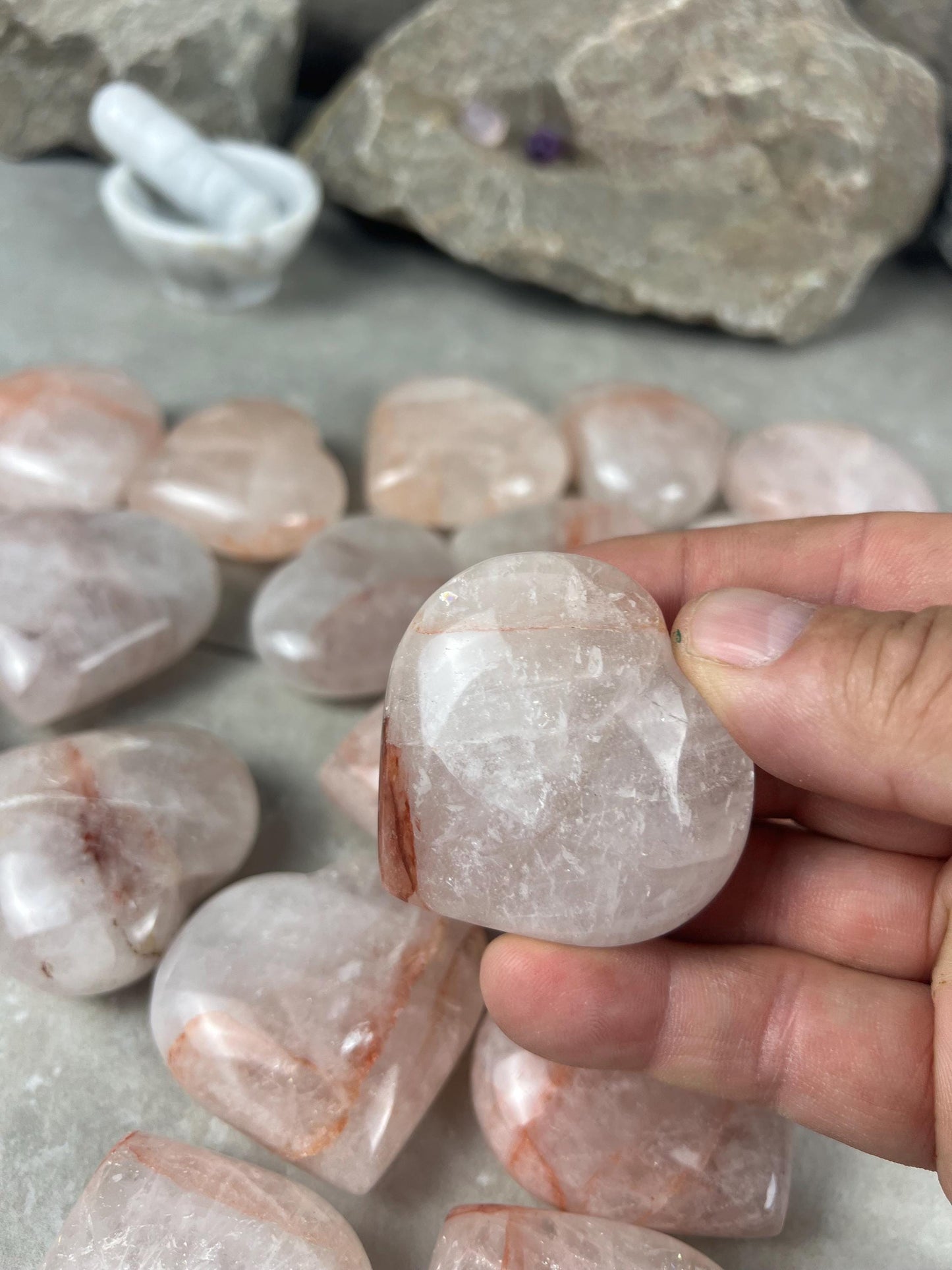 Rare African Lithium Quartz Polished Crystal Hearts Worry Stone Pocket Palm Home Decor Worry Pocket Stress Anxiety Palm Stone