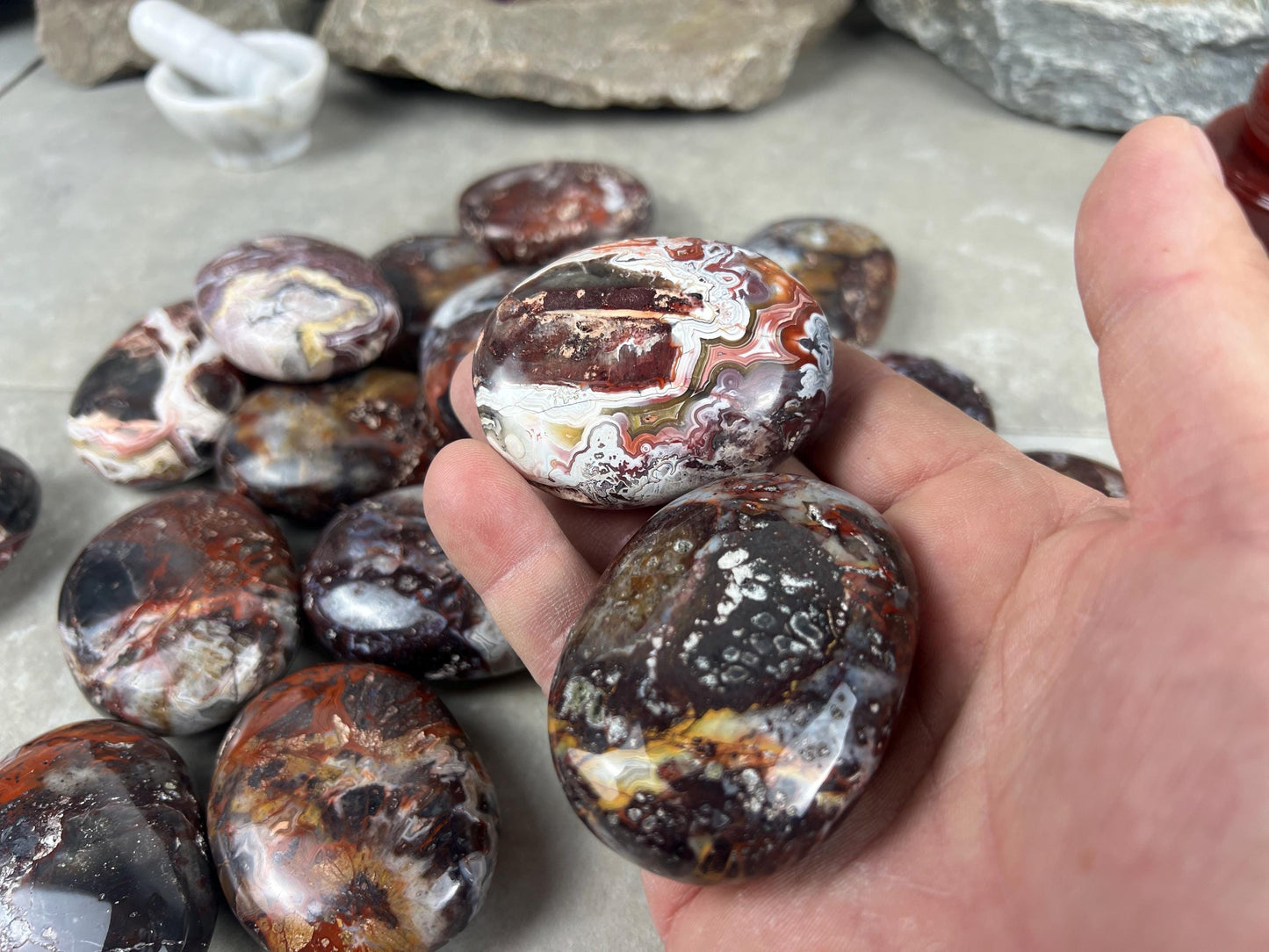 Large Laughter Stone Palm Stone Mexican Agate Money Polished Crystal Worry Distraction Home Decor Worry Pocket Stress Anxiety Palm Stone
