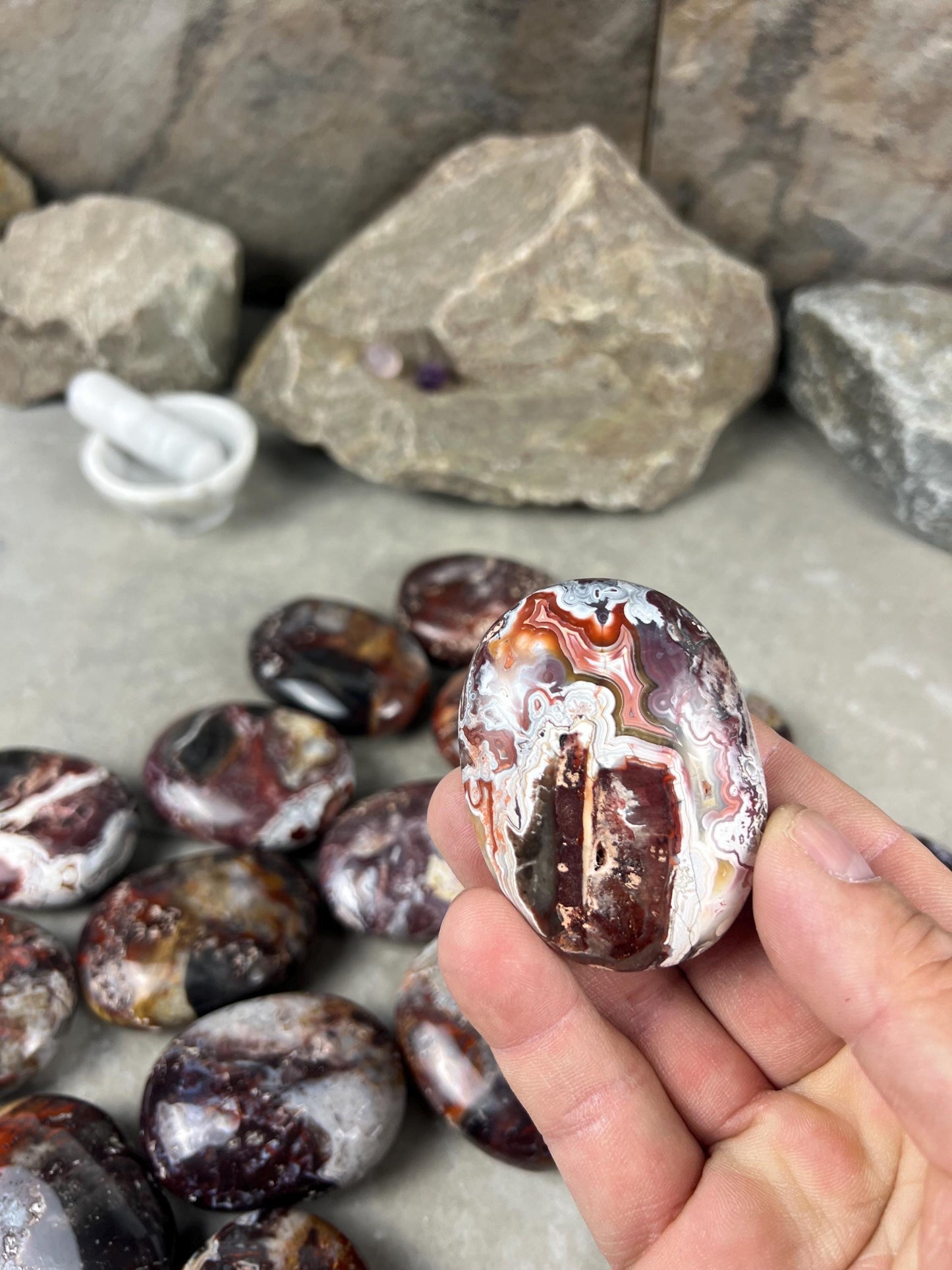Large Laughter Stone Palm Stone Mexican Agate Money Polished Crystal Worry Distraction Home Decor Worry Pocket Stress Anxiety Palm Stone