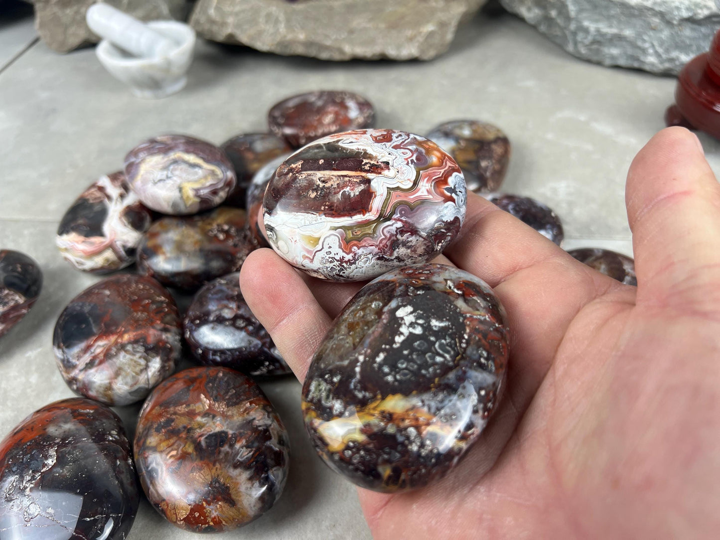 Large Laughter Stone Palm Stone Mexican Agate Money Polished Crystal Worry Distraction Home Decor Worry Pocket Stress Anxiety Palm Stone