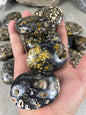 Deccan Plateau Chloromelanite Agate Palm Stone Natural Polished Crystal for Anxiety Relief Home Decor Worry Pocket Stress Anxiety Palm Stone