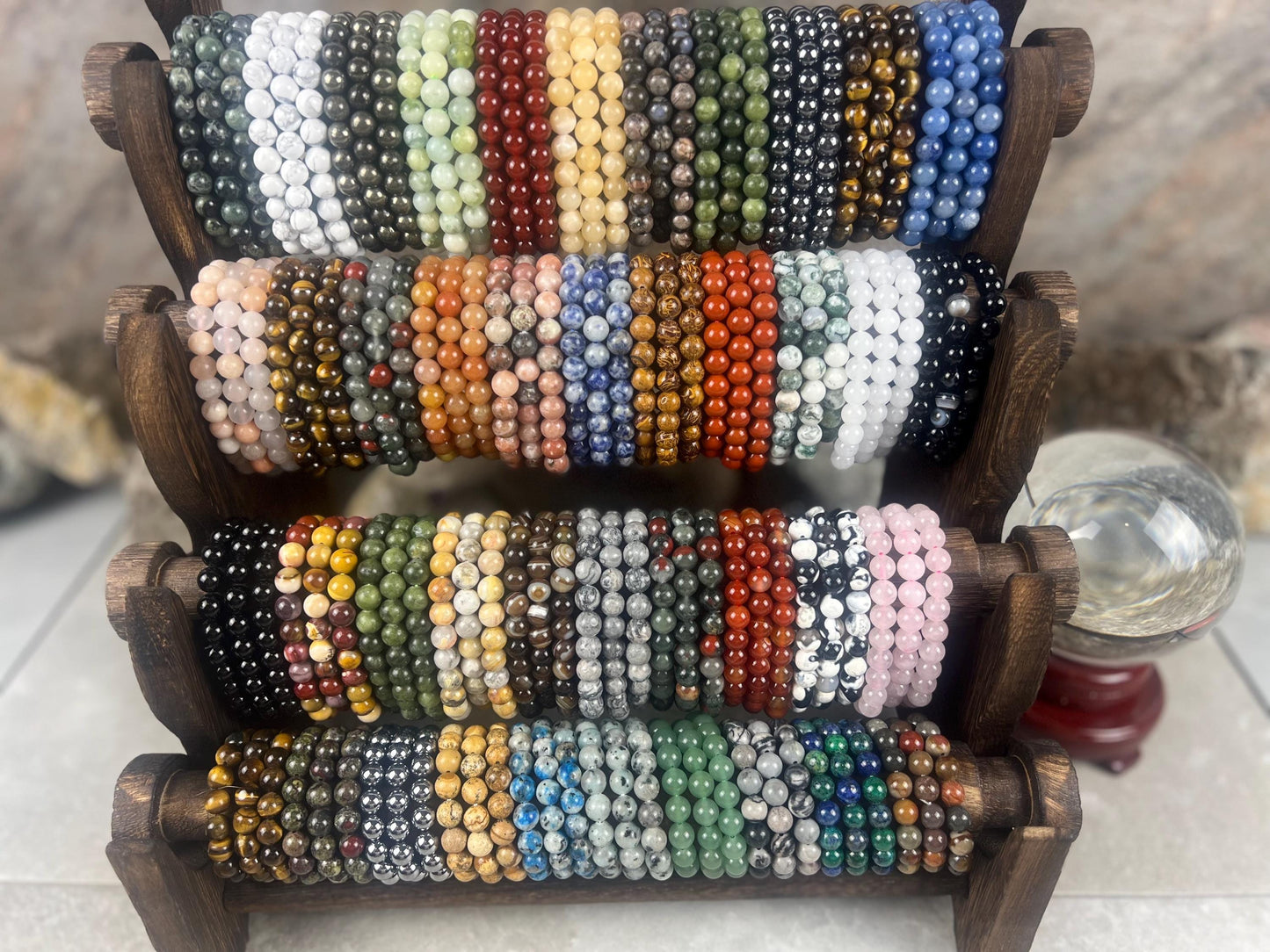 Natural Gemstone Bead Bracelet, Unisex Healing Crystal Jewelry