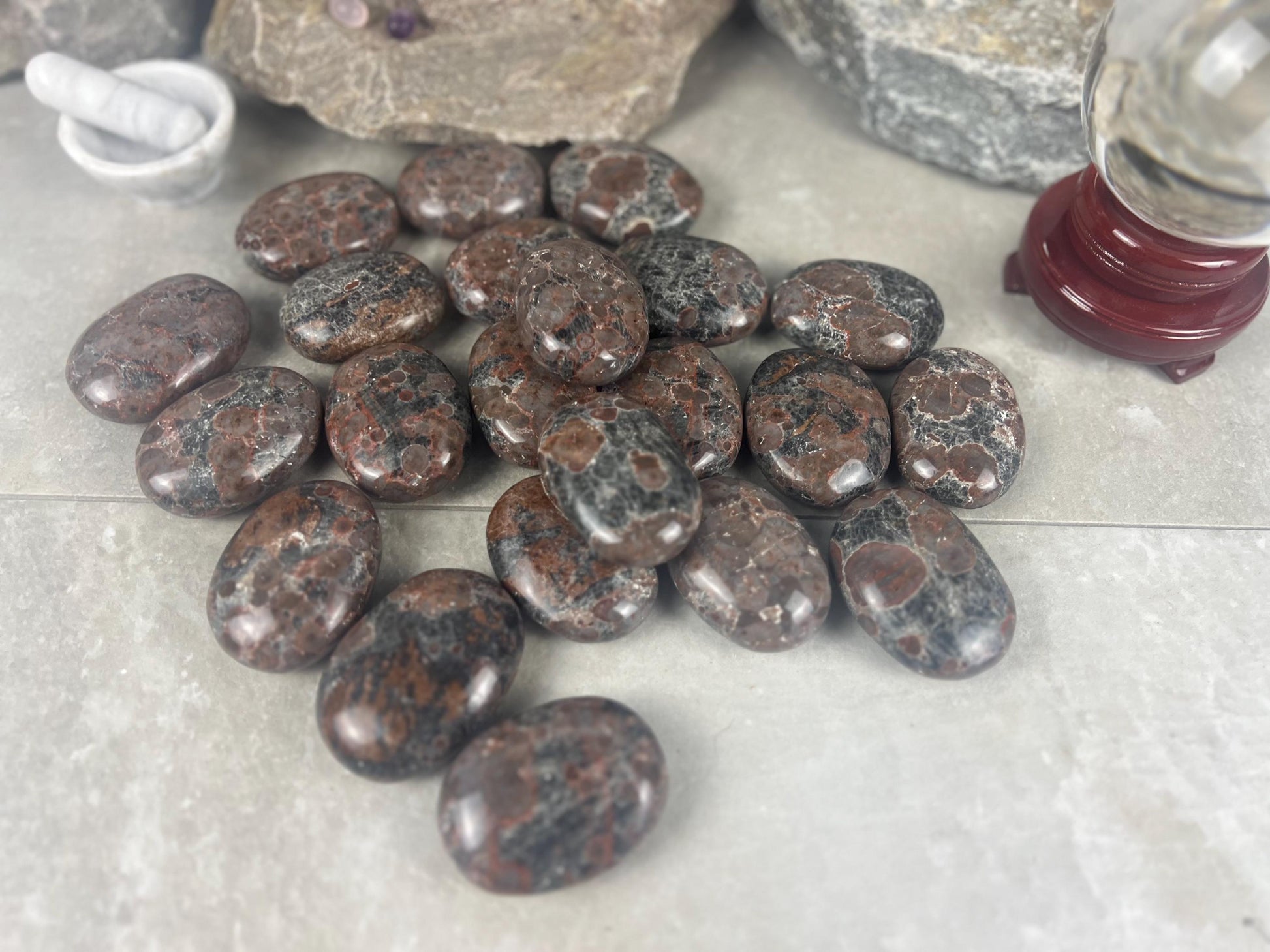 Manahoro Coast Madagascan Black Ocean Jasper Palm Stone Polished Crystal Worry Anxiety Distraction