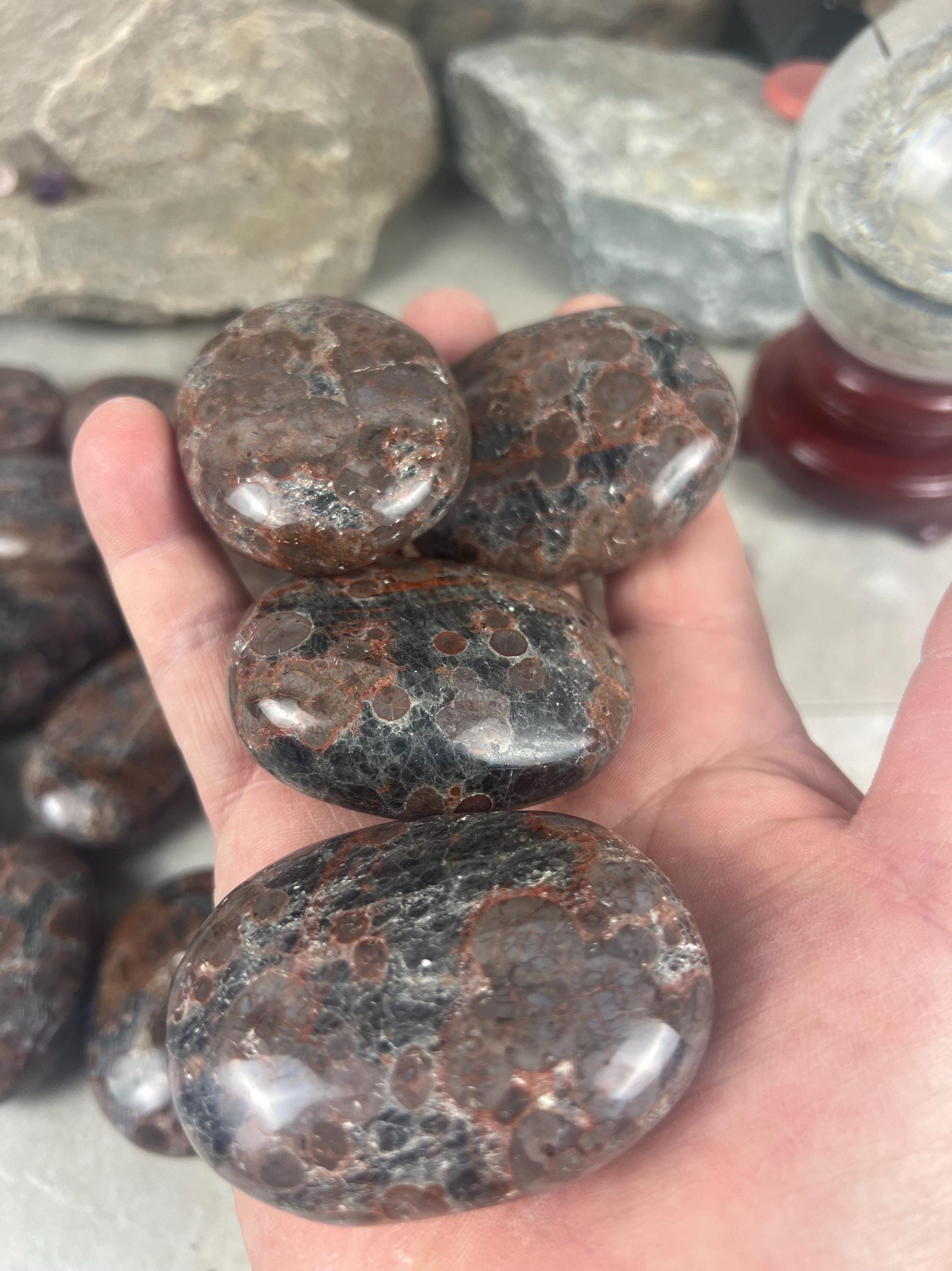Manahoro Coast Madagascan Black Ocean Jasper Palm Stone Polished Crystal Worry Anxiety Distraction