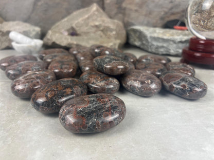 Manahoro Coast Madagascan Black Ocean Jasper Palm Stone Polished Crystal Worry Anxiety Distraction