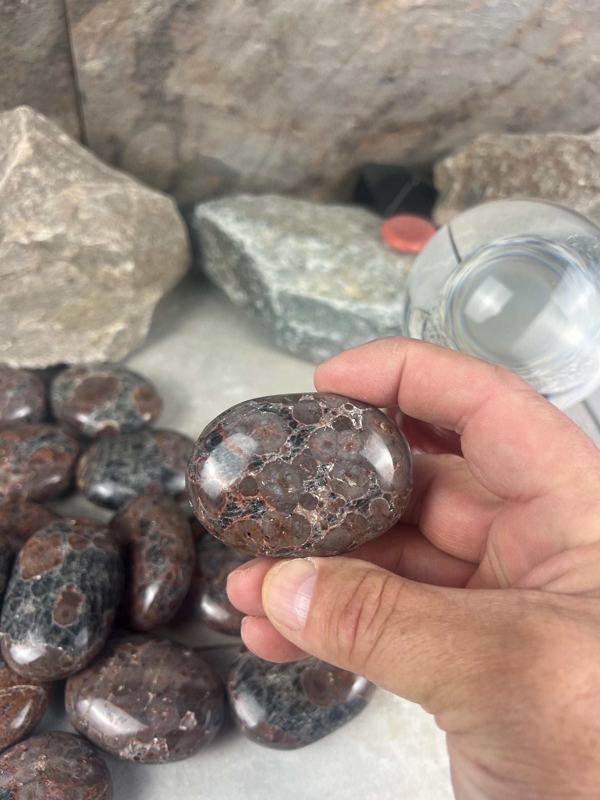 Manahoro Coast Madagascan Black Ocean Jasper Palm Stone Polished Crystal Worry Anxiety Distraction