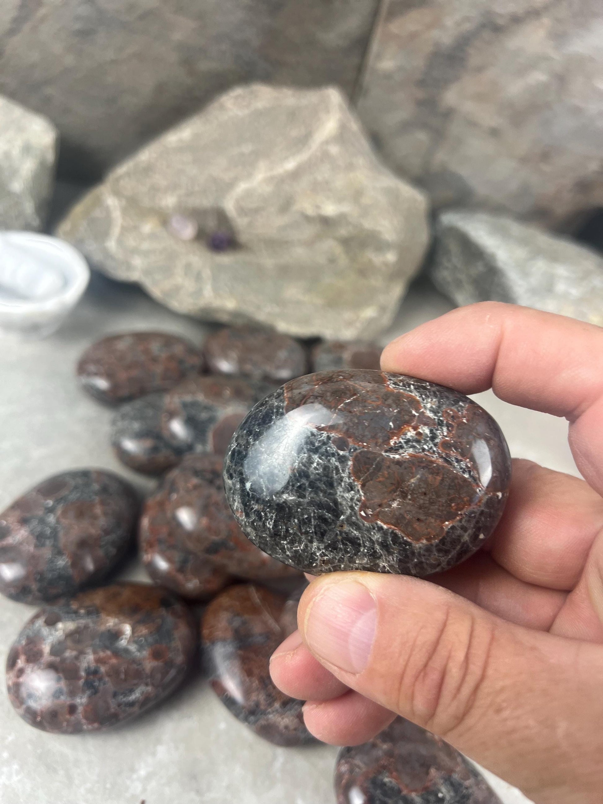 Manahoro Coast Madagascan Black Ocean Jasper Palm Stone Polished Crystal Worry Anxiety Distraction