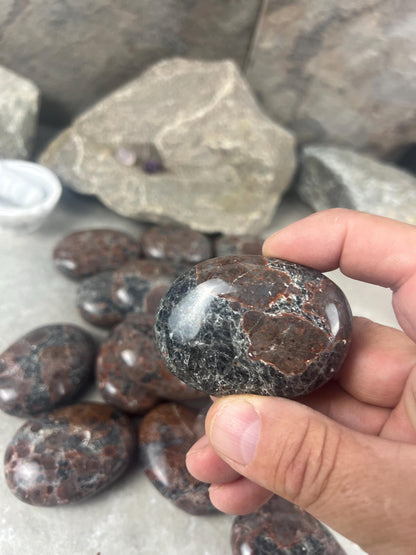Manahoro Coast Madagascan Black Ocean Jasper Palm Stone Polished Crystal Worry Anxiety Distraction