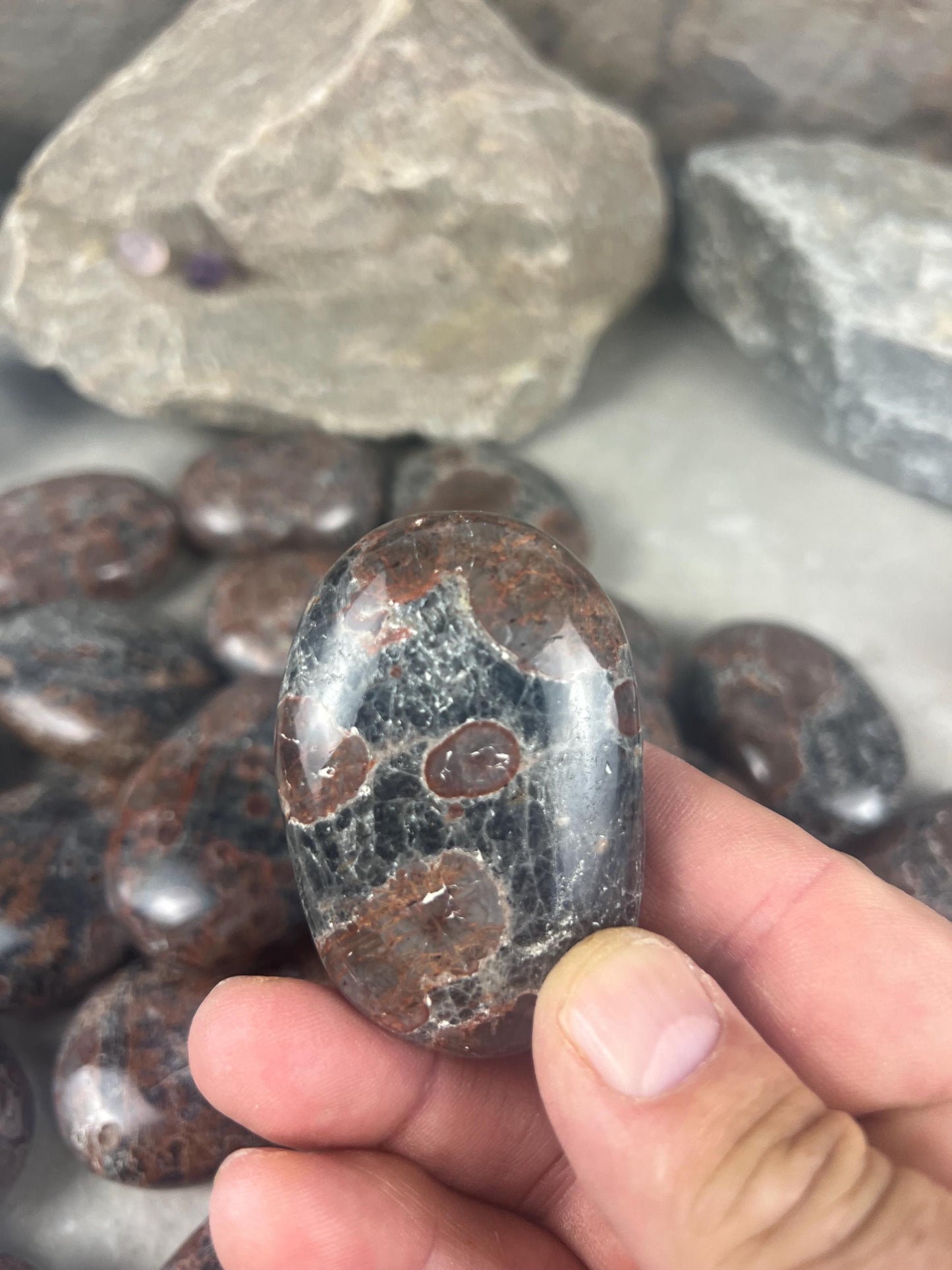 Manahoro Coast Madagascan Black Ocean Jasper Palm Stone Polished Crystal Worry Anxiety Distraction