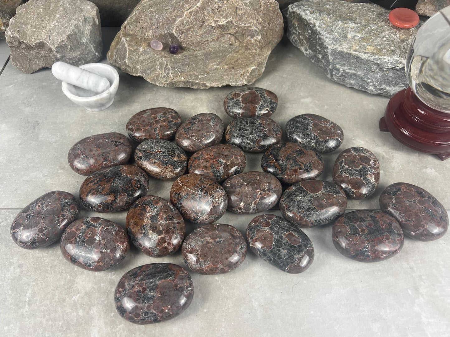 Manahoro Coast Madagascan Black Ocean Jasper Palm Stone Polished Crystal Worry Anxiety Distraction