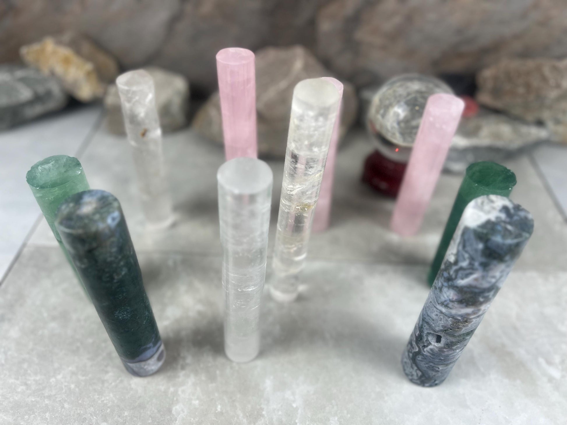 Small Batch Brazil Rose/Clear Quartz Moss Agate Crystal Rods for Focus Anxiety Meditation Christmas Birthday Gift Rods Towers