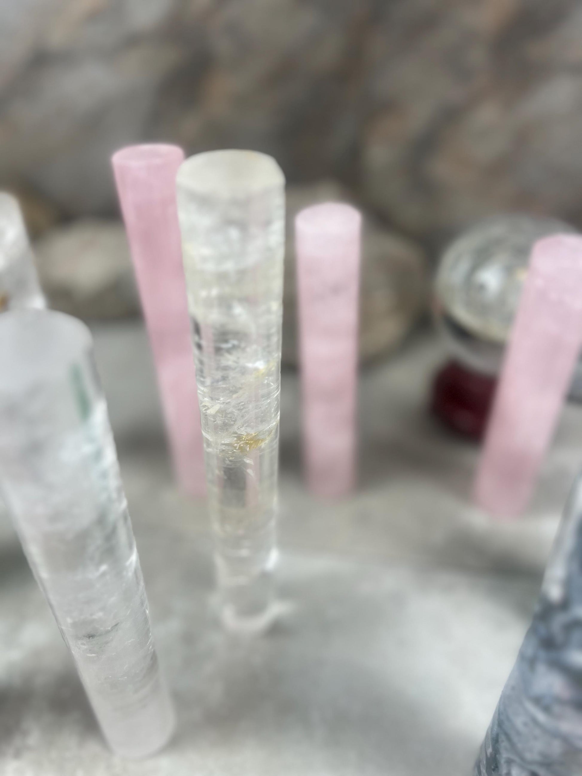 Small Batch Brazil Rose/Clear Quartz Moss Agate Crystal Rods for Focus Anxiety Meditation Christmas Birthday Gift Rods Towers