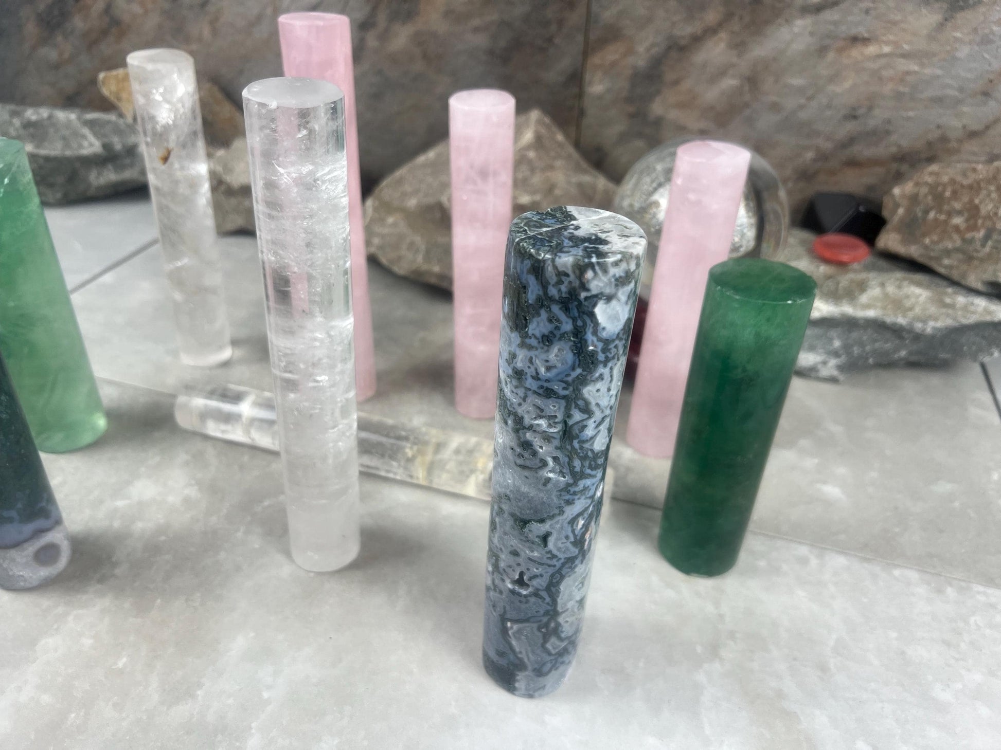Small Batch Brazil Rose/Clear Quartz Moss Agate Crystal Rods for Focus Anxiety Meditation Christmas Birthday Gift Rods Towers