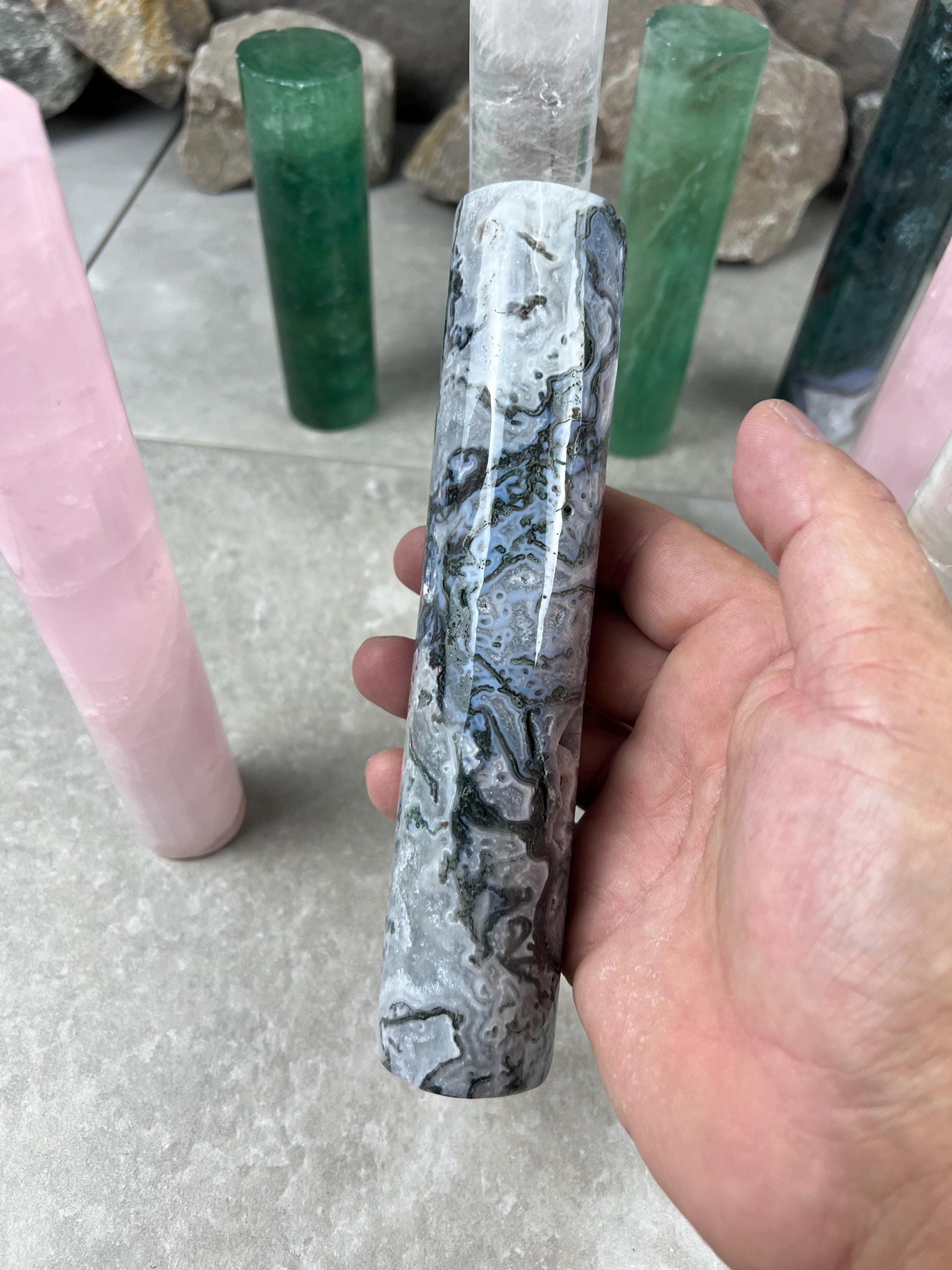 Small Batch Brazil Rose/Clear Quartz Moss Agate Crystal Rods for Focus Anxiety Meditation Christmas Birthday Gift Rods Towers