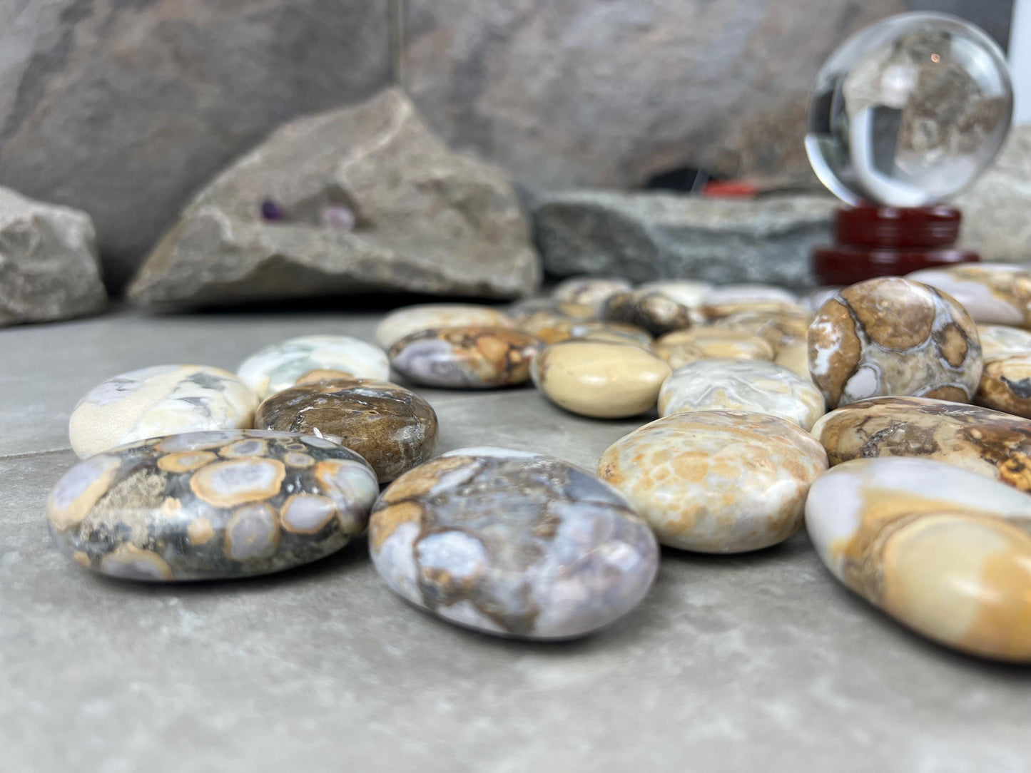 Indian King Cobra Jasper Palm Stone Uttar Pradesh Orbicular Jasper, Natural Crystal Home Decor Worry Pocket Stress Anxiety Palm Stone