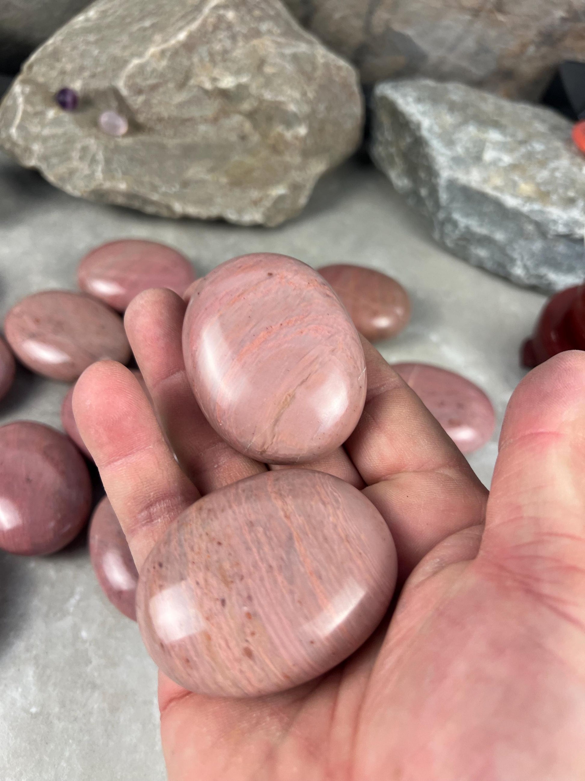 Norwegian Pink Thulite Polished Palm Stone Anxiety Stone Worry Stress Distraction Natural Crystal