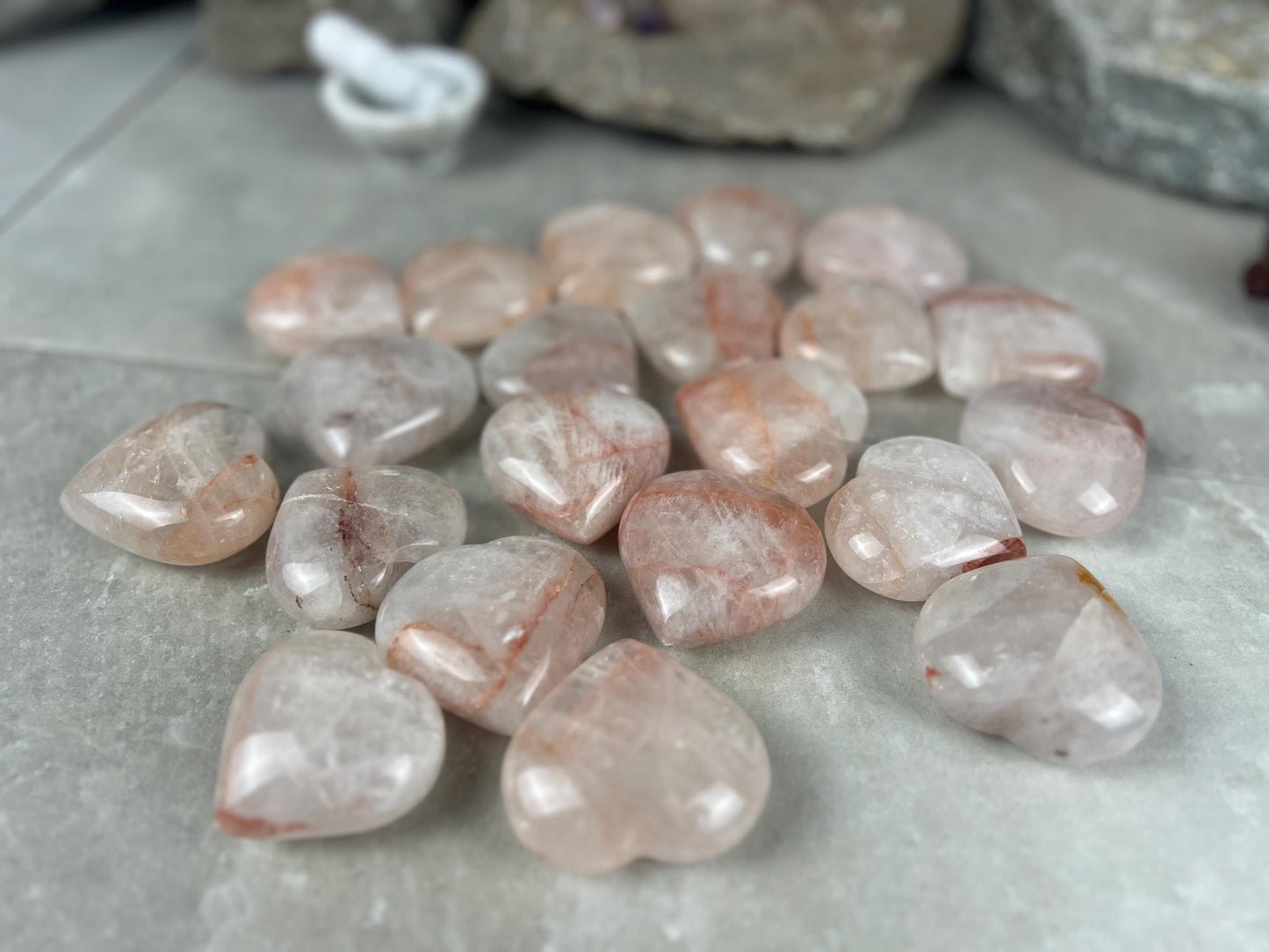 Rare African Lithium Quartz Polished Crystal Hearts Worry Stone Pocket Palm Home Decor Worry Pocket Stress Anxiety Palm Stone