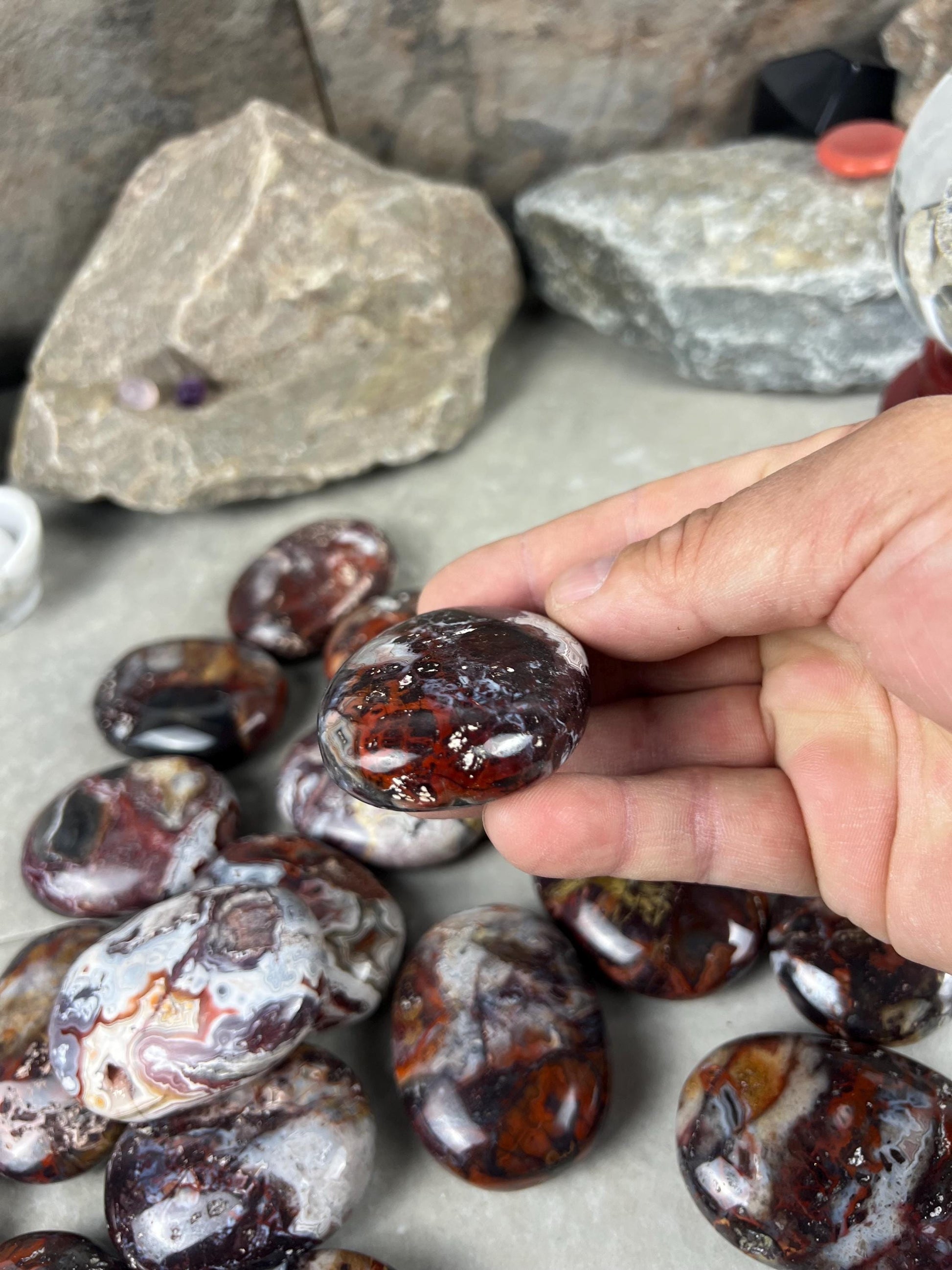 Large Laughter Stone Palm Stone Mexican Agate Money Polished Crystal Worry Distraction Home Decor Worry Pocket Stress Anxiety Palm Stone
