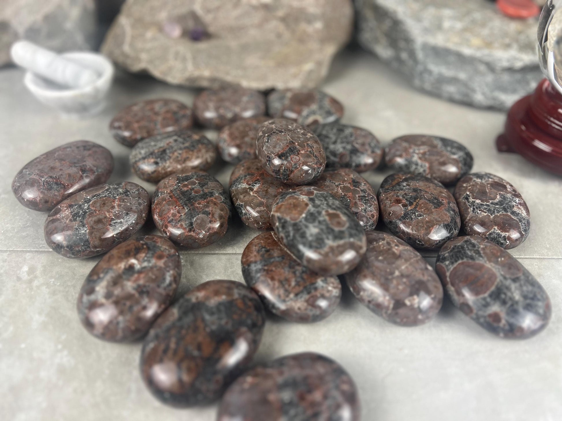 Manahoro Coast Madagascan Black Ocean Jasper Palm Stone Polished Crystal Worry Anxiety Distraction