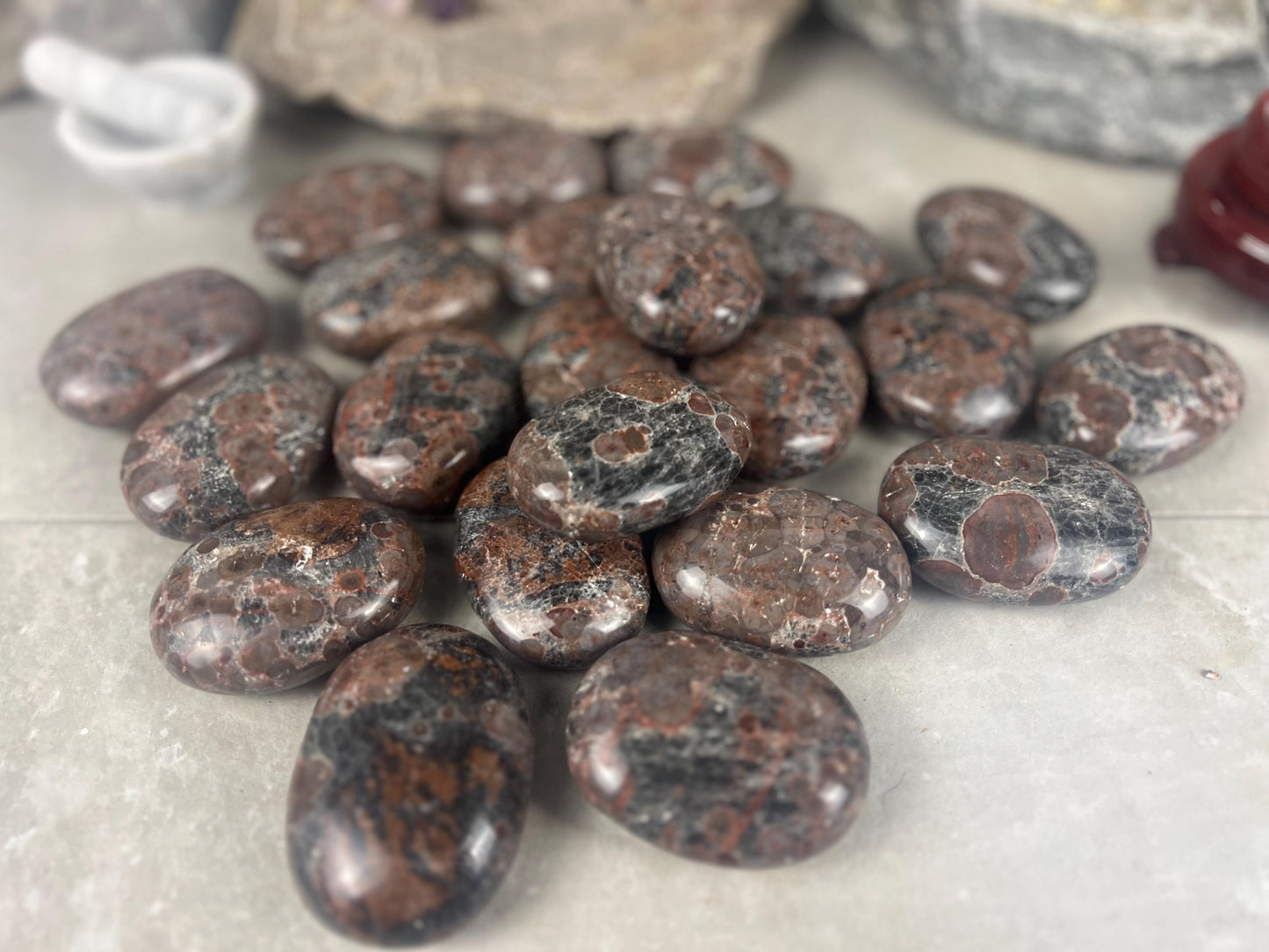 Manahoro Coast Madagascan Black Ocean Jasper Palm Stone Polished Crystal Worry Anxiety Distraction