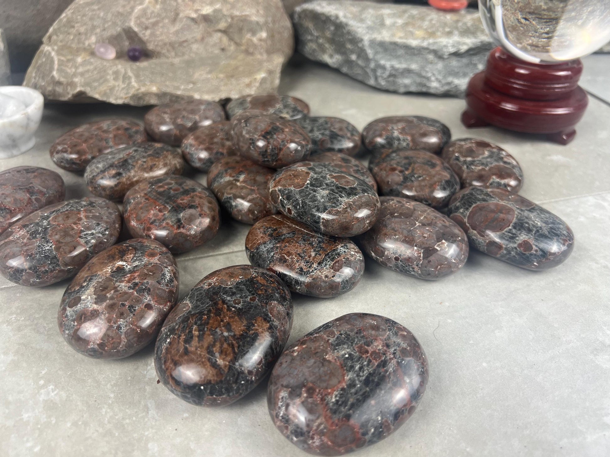 Manahoro Coast Madagascan Black Ocean Jasper Palm Stone Polished Crystal Worry Anxiety Distraction