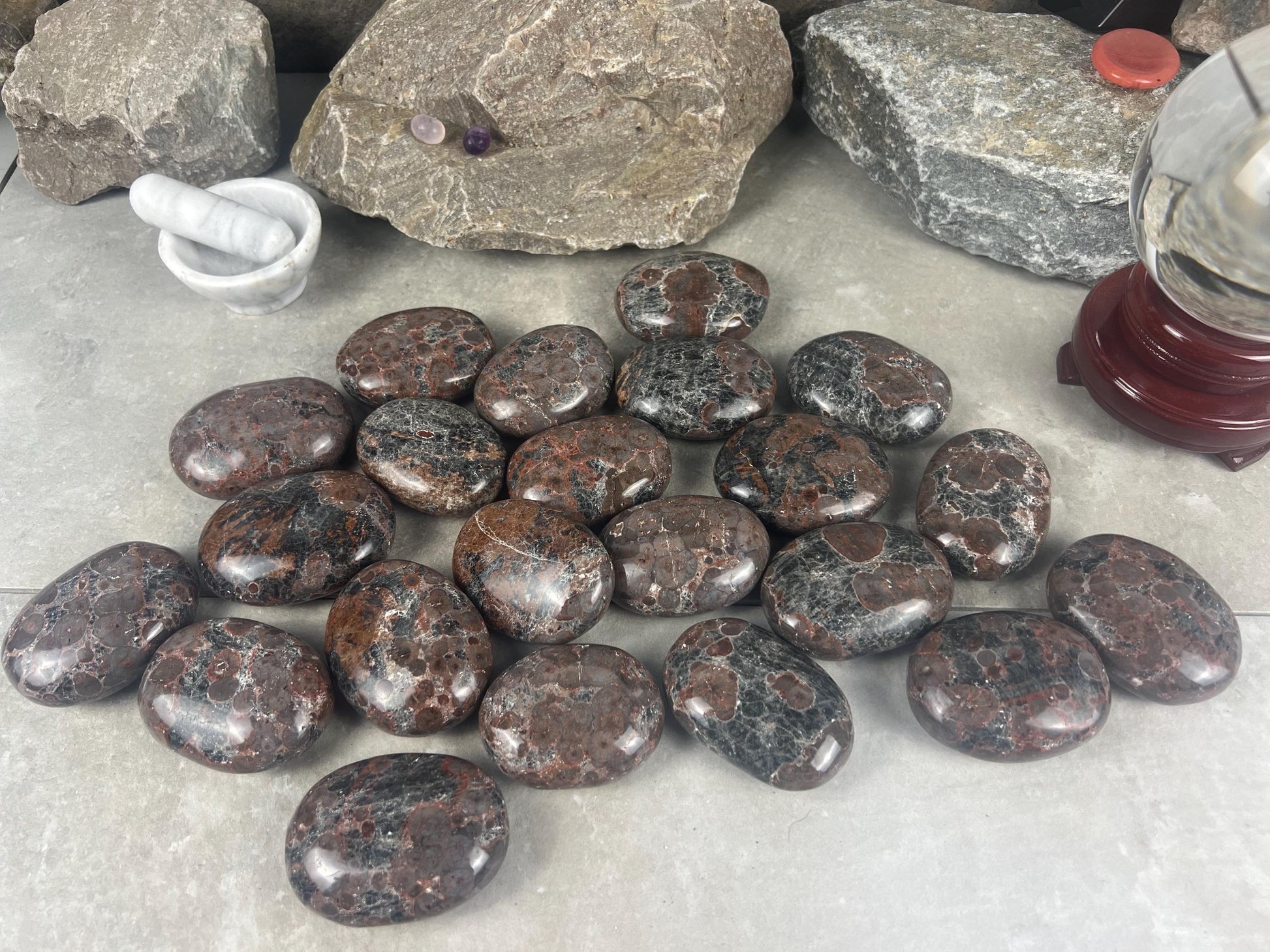 Manahoro Coast Madagascan Black Ocean Jasper Palm Stone Polished Crystal Worry Anxiety Distraction