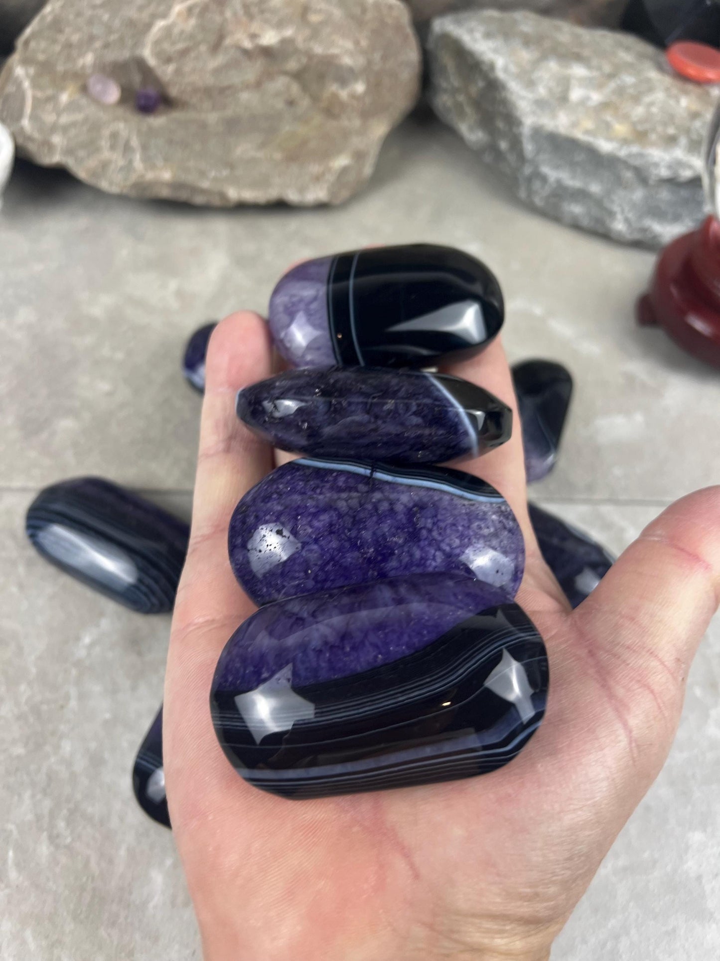Uruguay Purple Sardonyx Natural Crystal Palm Polished Worry Stone Home Decor Anxiety Pocket Distraction Meditation Gift Birthday Christmas
