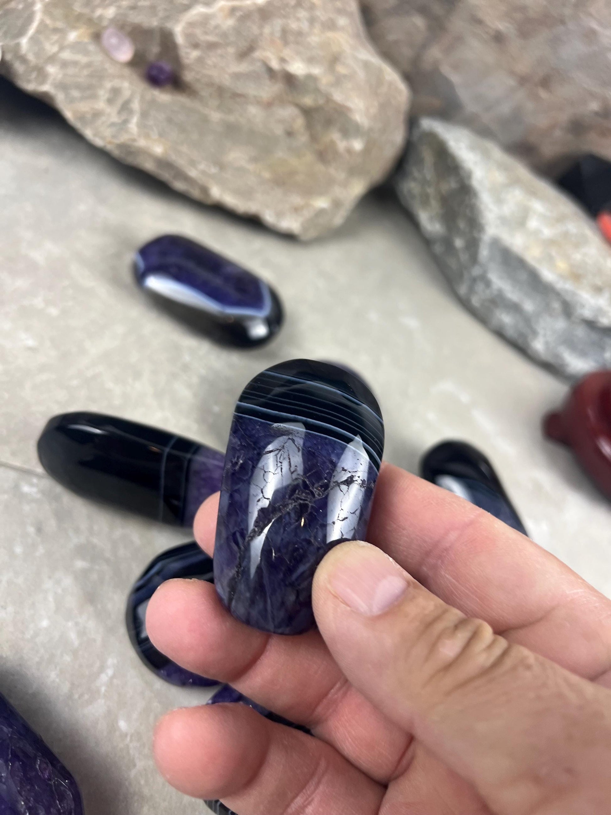 Uruguay Purple Sardonyx Natural Crystal Palm Polished Worry Stone Home Decor Anxiety Pocket Distraction Meditation Gift Birthday Christmas