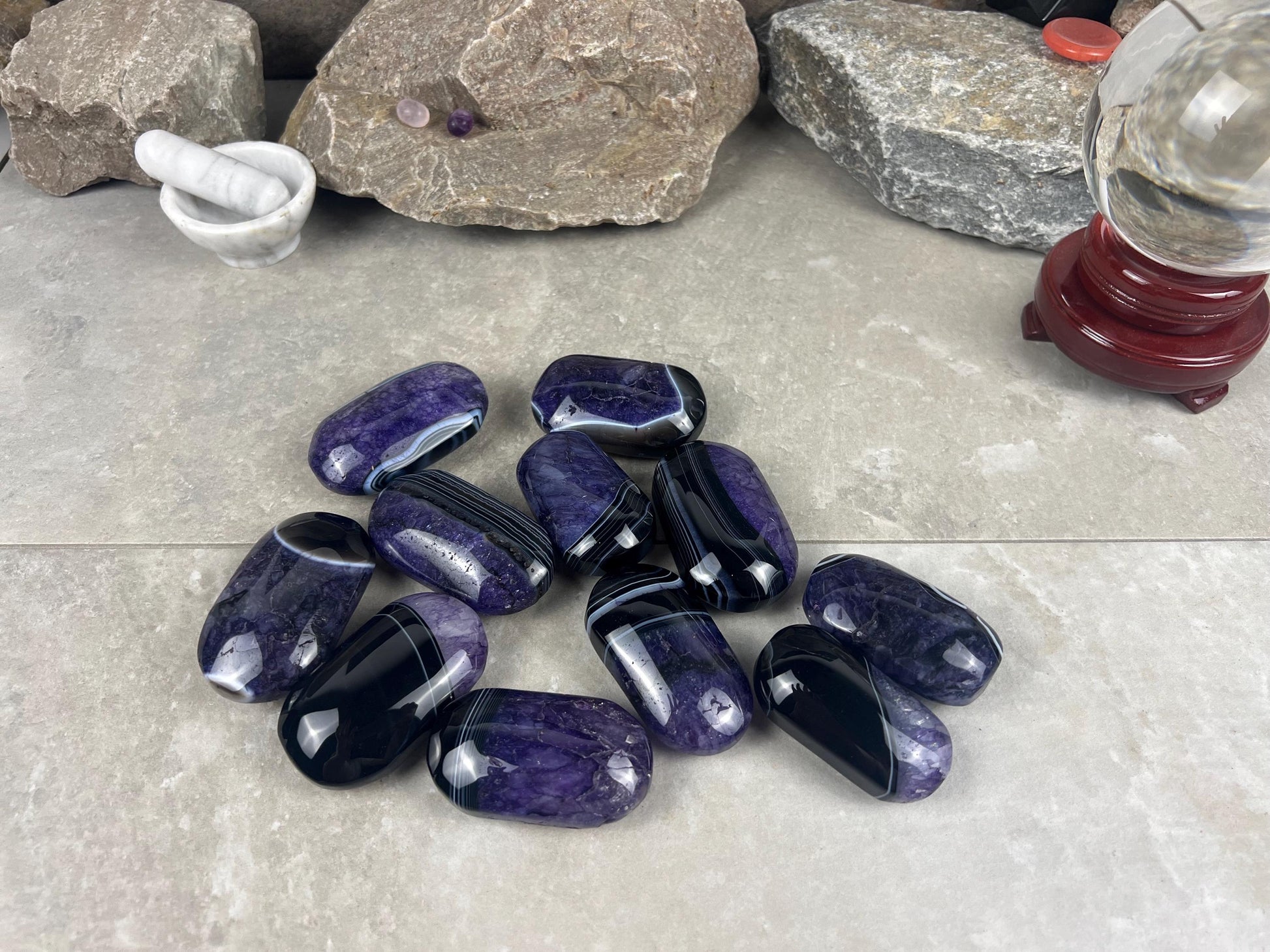 Uruguay Purple Sardonyx Natural Crystal Palm Polished Worry Stone Home Decor Anxiety Pocket Distraction Meditation Gift Birthday Christmas