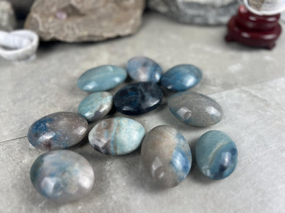 Nigerian Blue Trolleite Natural Polished Palm Stone Polished Crystal for Stress Relief Home Decor Home Decor Anxiety Pocket