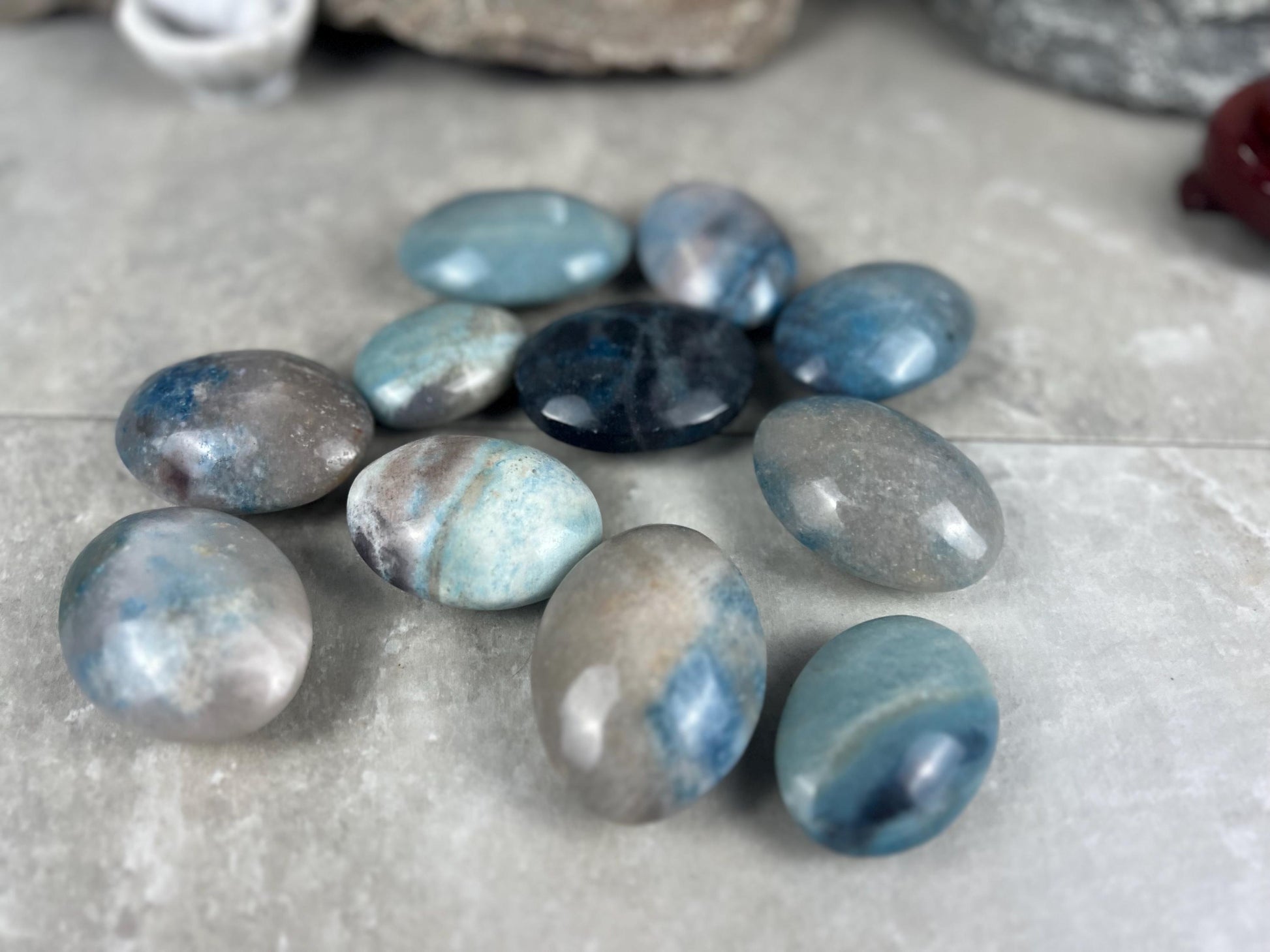 Nigerian Blue Trolleite Natural Polished Palm Stone Polished Crystal for Stress Relief Home Decor Home Decor Anxiety Pocket