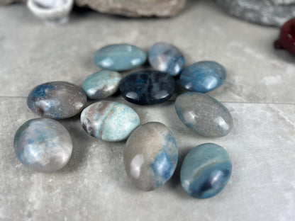 Nigerian Blue Trolleite Natural Polished Palm Stone Polished Crystal for Stress Relief Home Decor Home Decor Anxiety Pocket