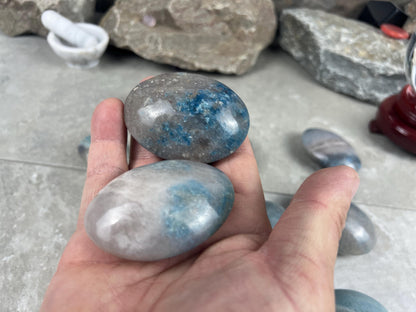 Nigerian Blue Trolleite Natural Polished Palm Stone Polished Crystal for Stress Relief Home Decor Home Decor Anxiety Pocket
