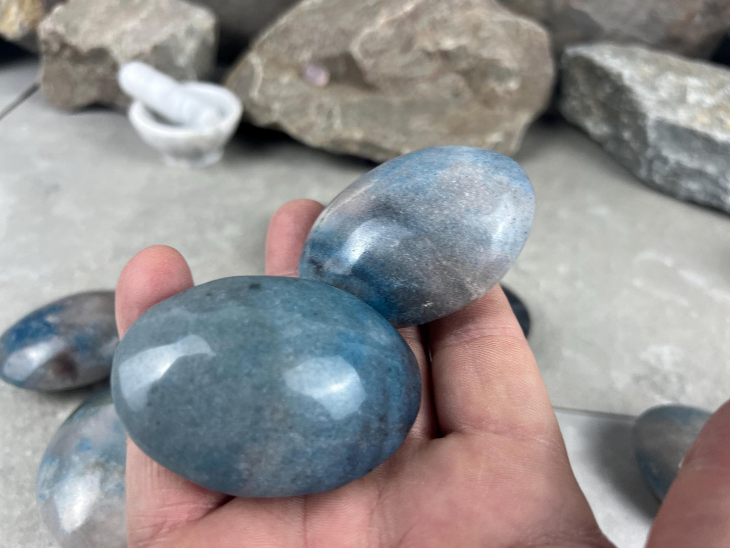 Nigerian Blue Trolleite Natural Polished Palm Stone Polished Crystal for Stress Relief Home Decor Home Decor Anxiety Pocket