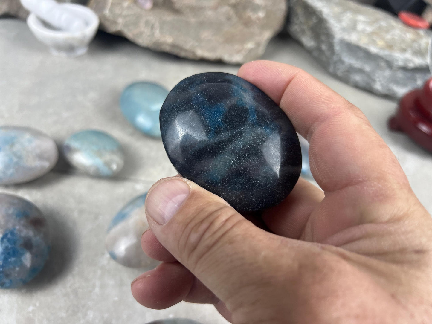 Nigerian Blue Trolleite Natural Polished Palm Stone Polished Crystal for Stress Relief Home Decor Home Decor Anxiety Pocket