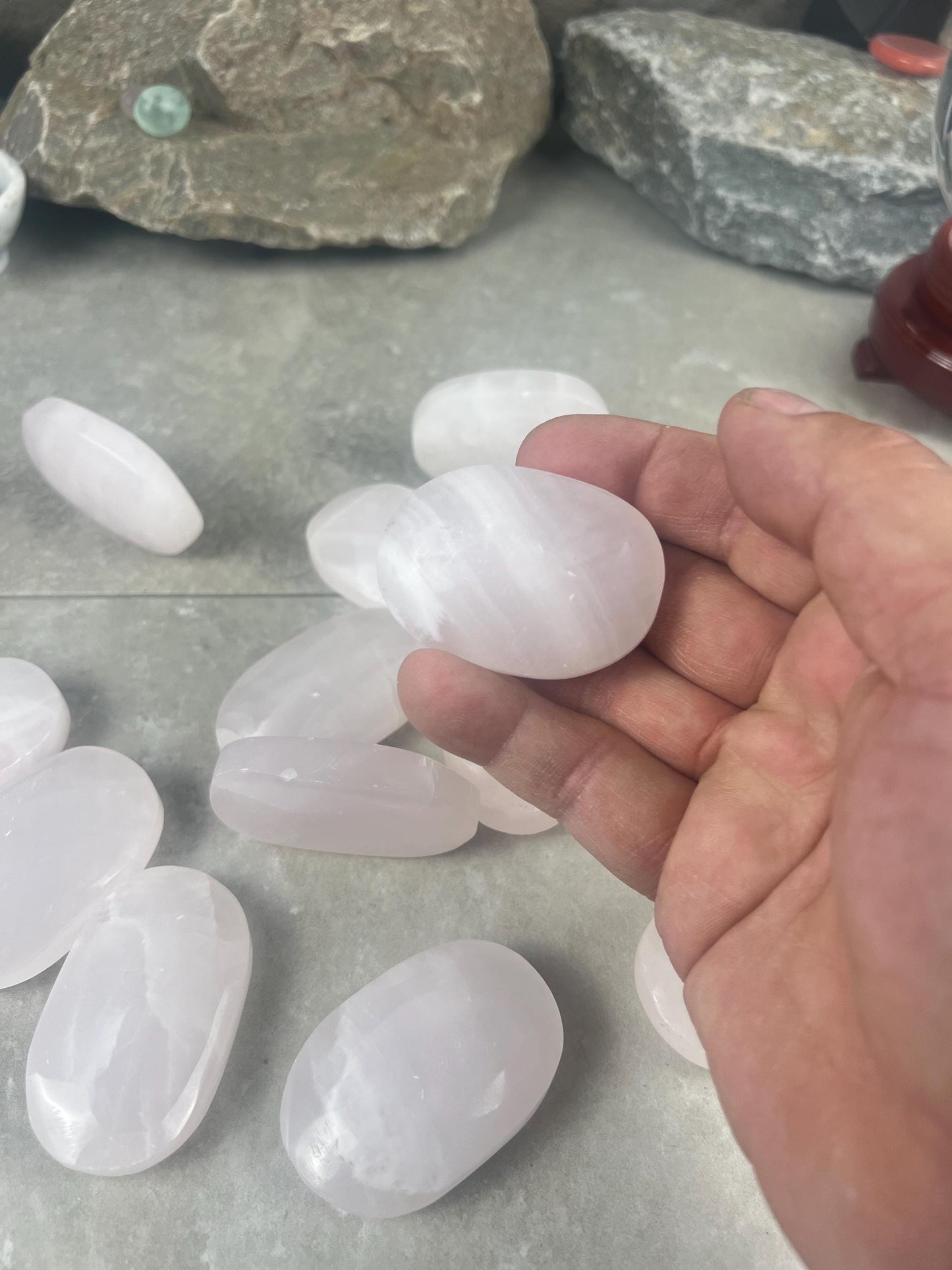 Mangano Calcite Palm Stone Polished Crystal for Meditation & Anxiety Relief Home Decor Worry Pocket Stress Anxiety Palm Stone