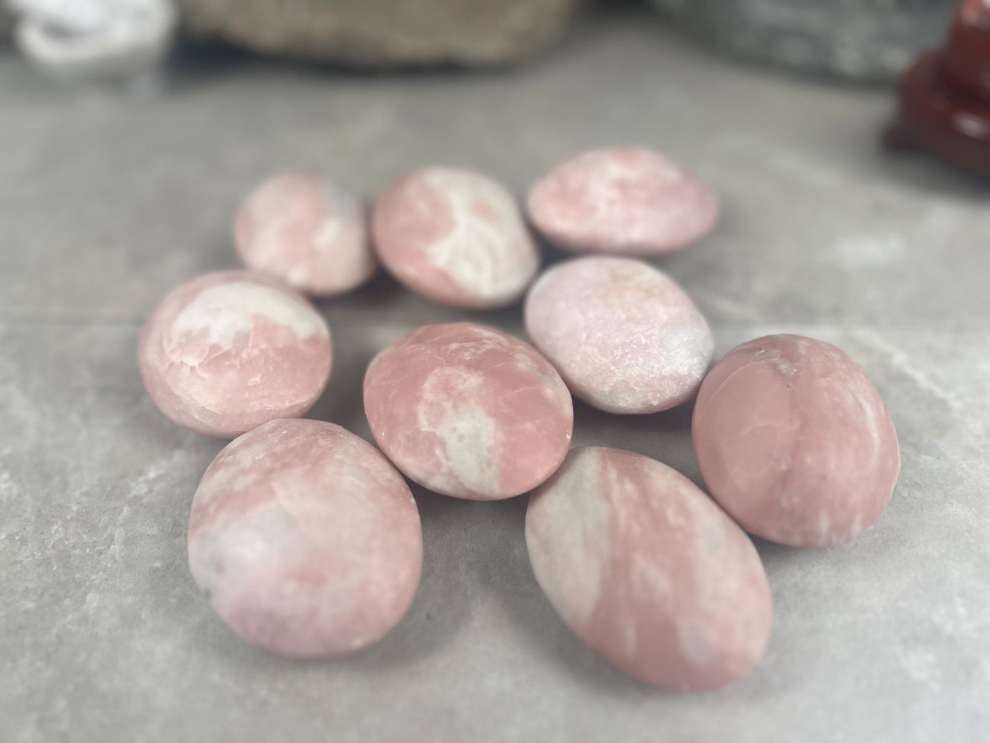 Burmese Pink Jade Palm Stone: Polished Crystal for Anxiety Relief Home Decor Worry Pocket Stress Anxiety Palm Stone