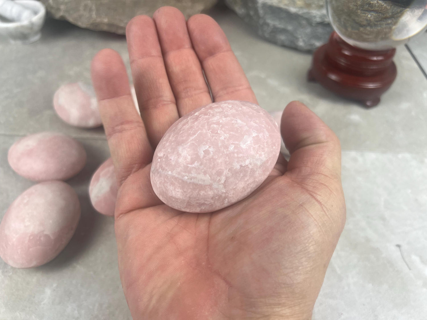 Burmese Pink Jade Palm Stone: Polished Crystal for Anxiety Relief Home Decor Worry Pocket Stress Anxiety Palm Stone