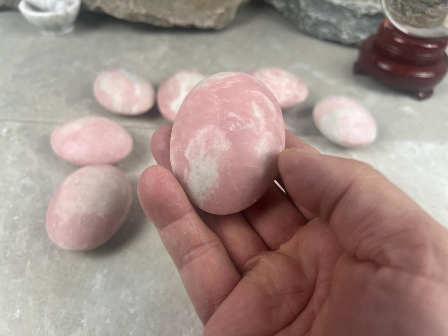 Burmese Pink Jade Palm Stone: Polished Crystal for Anxiety Relief Home Decor Worry Pocket Stress Anxiety Palm Stone