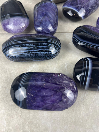 Uruguay Purple Sardonyx Natural Crystal Palm Polished Worry Stone Home Decor Anxiety Pocket Distraction Meditation Gift Birthday Christmas