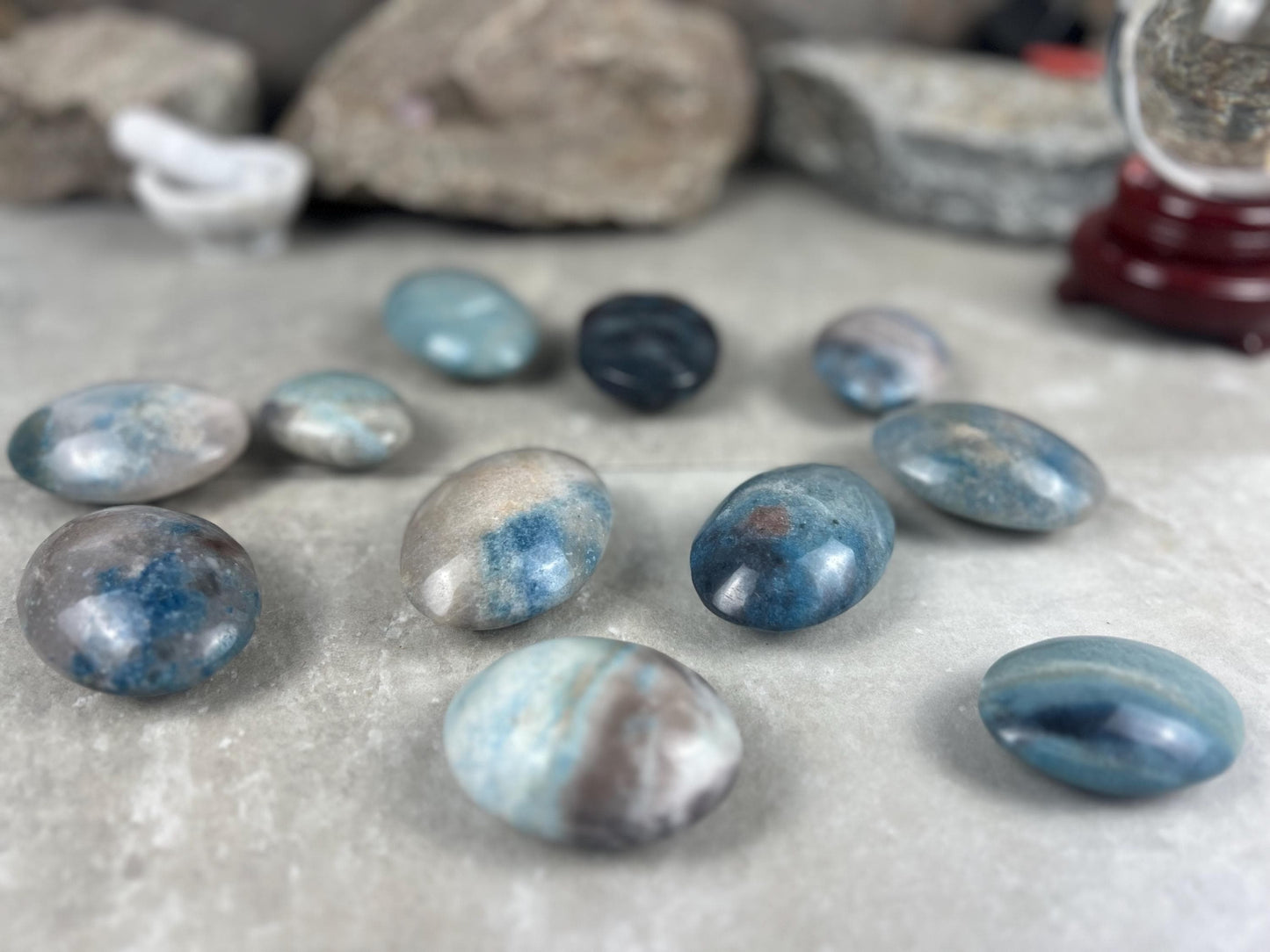 Nigerian Blue Trolleite Natural Polished Palm Stone Polished Crystal for Stress Relief Home Decor Home Decor Anxiety Pocket