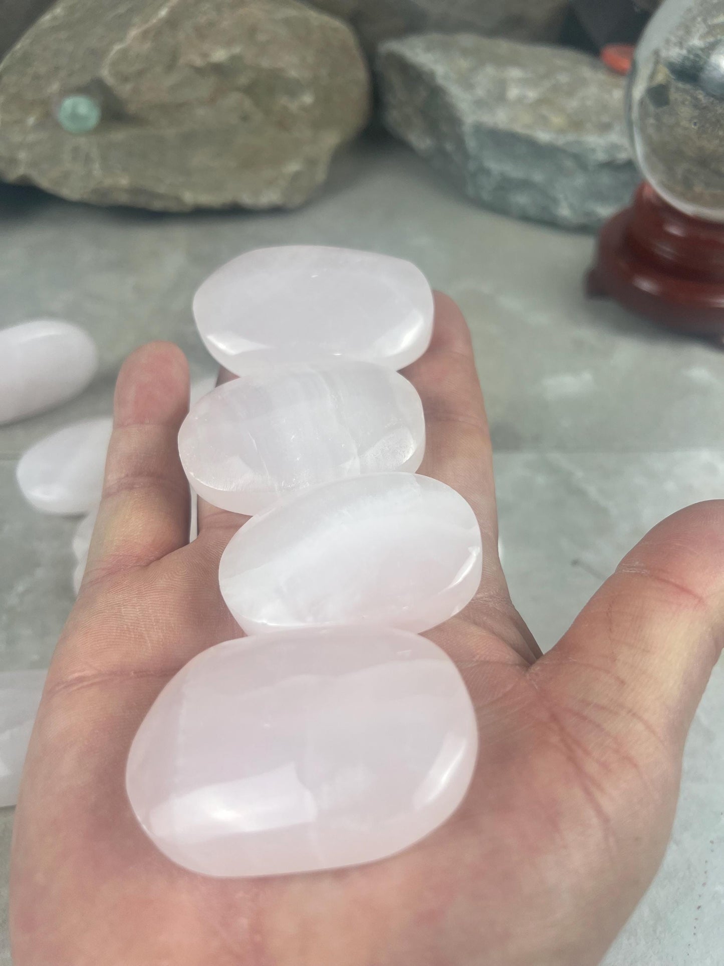 Mangano Calcite Palm Stone Polished Crystal for Meditation & Anxiety Relief Home Decor Worry Pocket Stress Anxiety Palm Stone