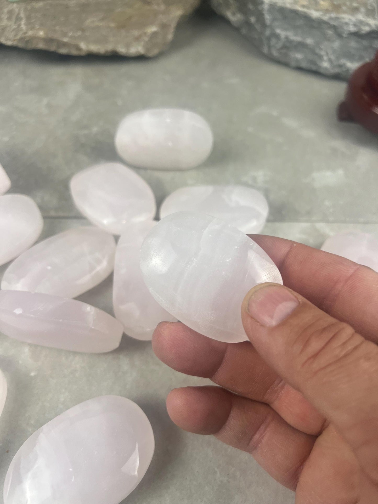Mangano Calcite Palm Stone Polished Crystal for Meditation & Anxiety Relief Home Decor Worry Pocket Stress Anxiety Palm Stone