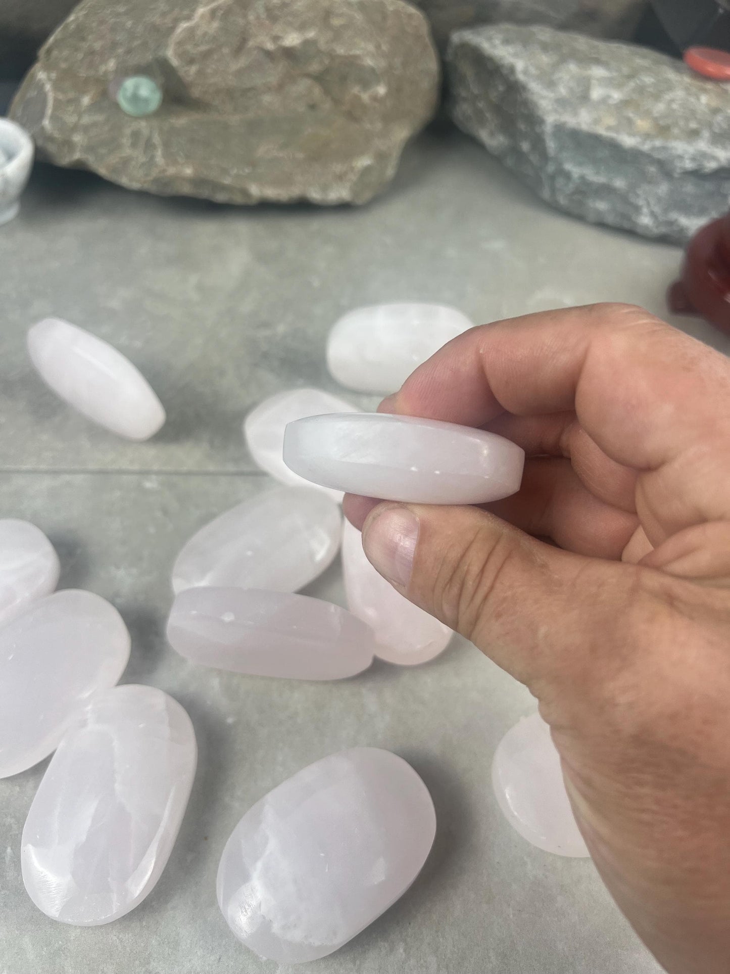 Mangano Calcite Palm Stone Polished Crystal for Meditation & Anxiety Relief Home Decor Worry Pocket Stress Anxiety Palm Stone