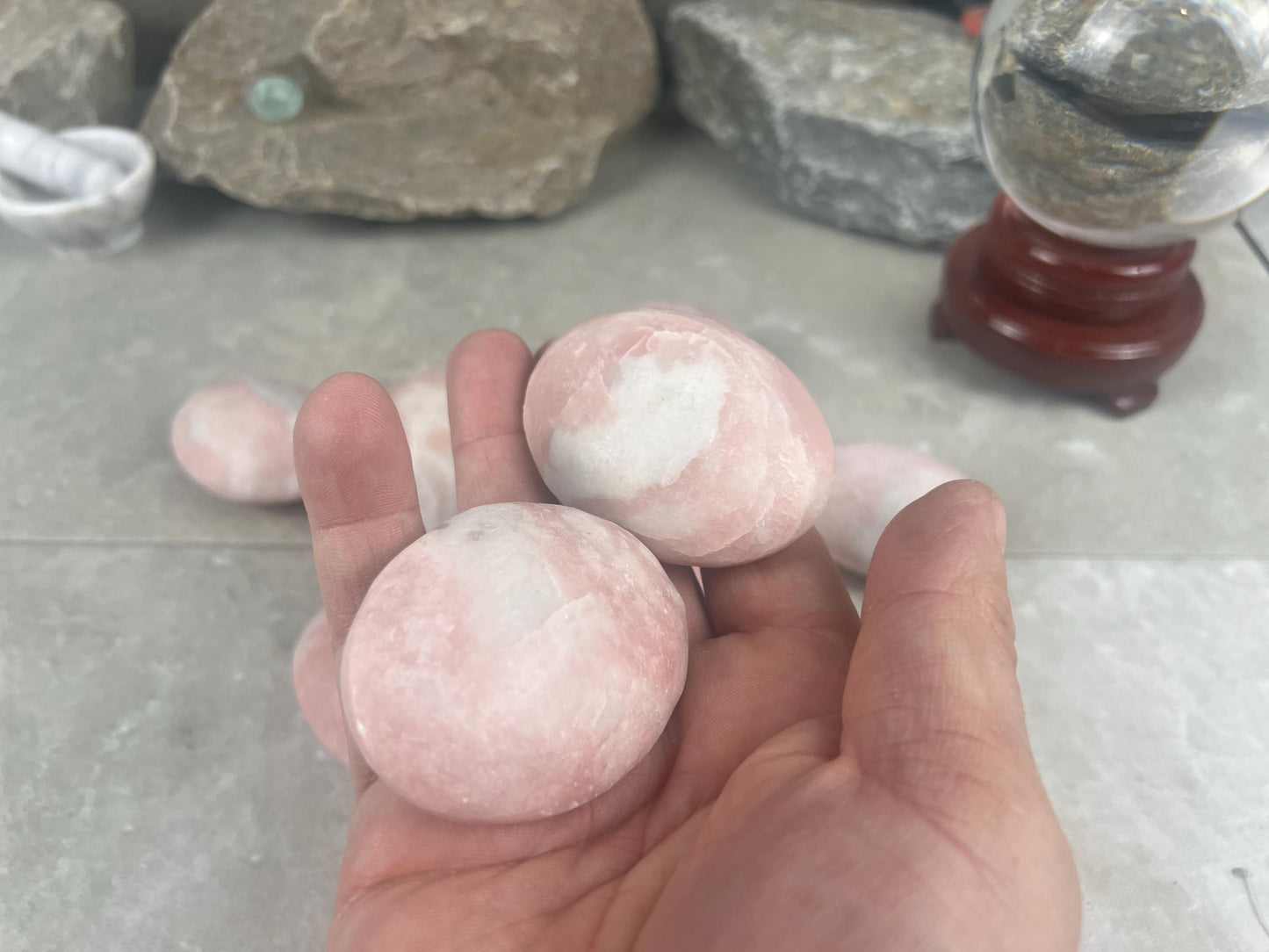 Burmese Pink Jade Palm Stone: Polished Crystal for Anxiety Relief Home Decor Worry Pocket Stress Anxiety Palm Stone